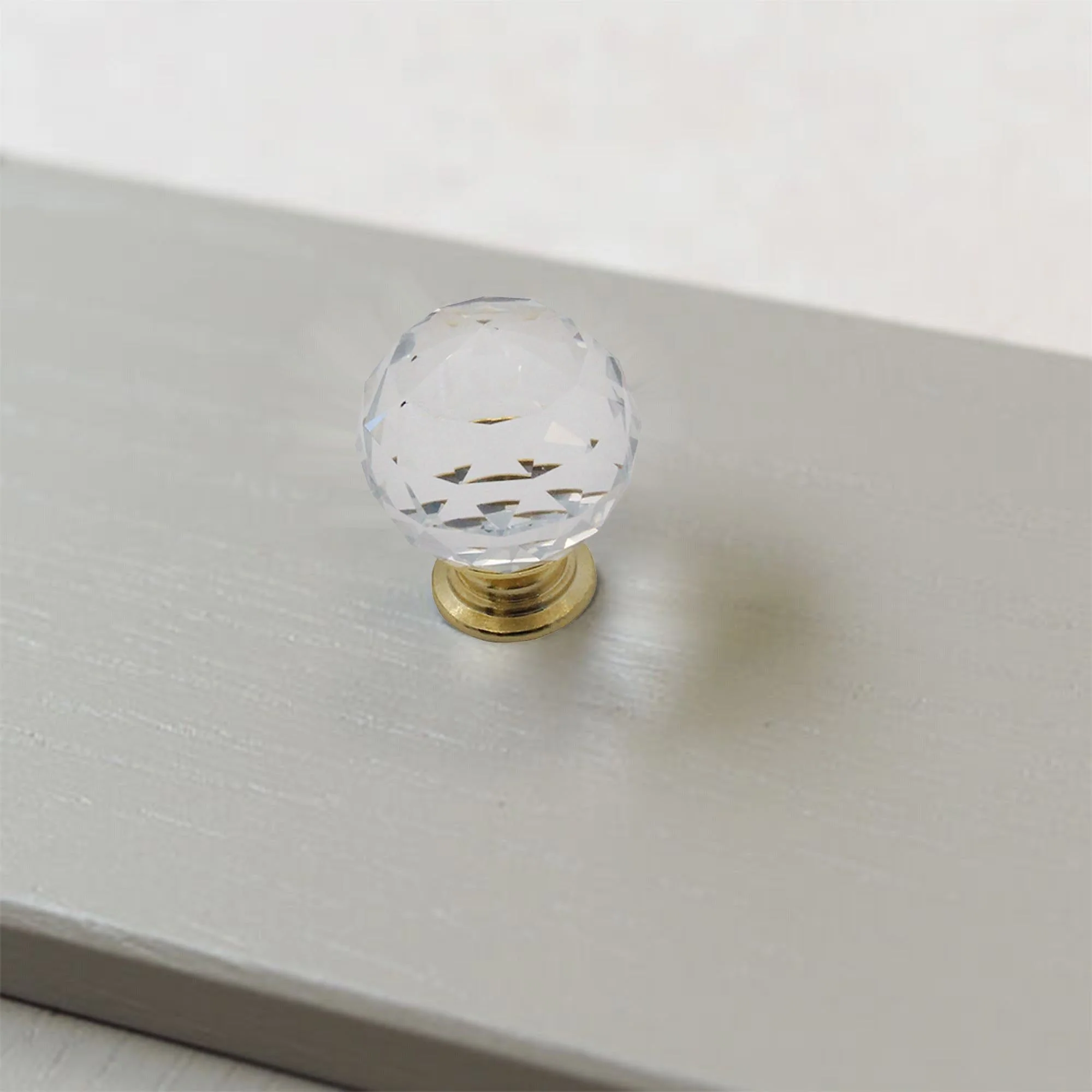 Glass Facetted Cupboard Knob - 30mm - Polished Brass - Image 6