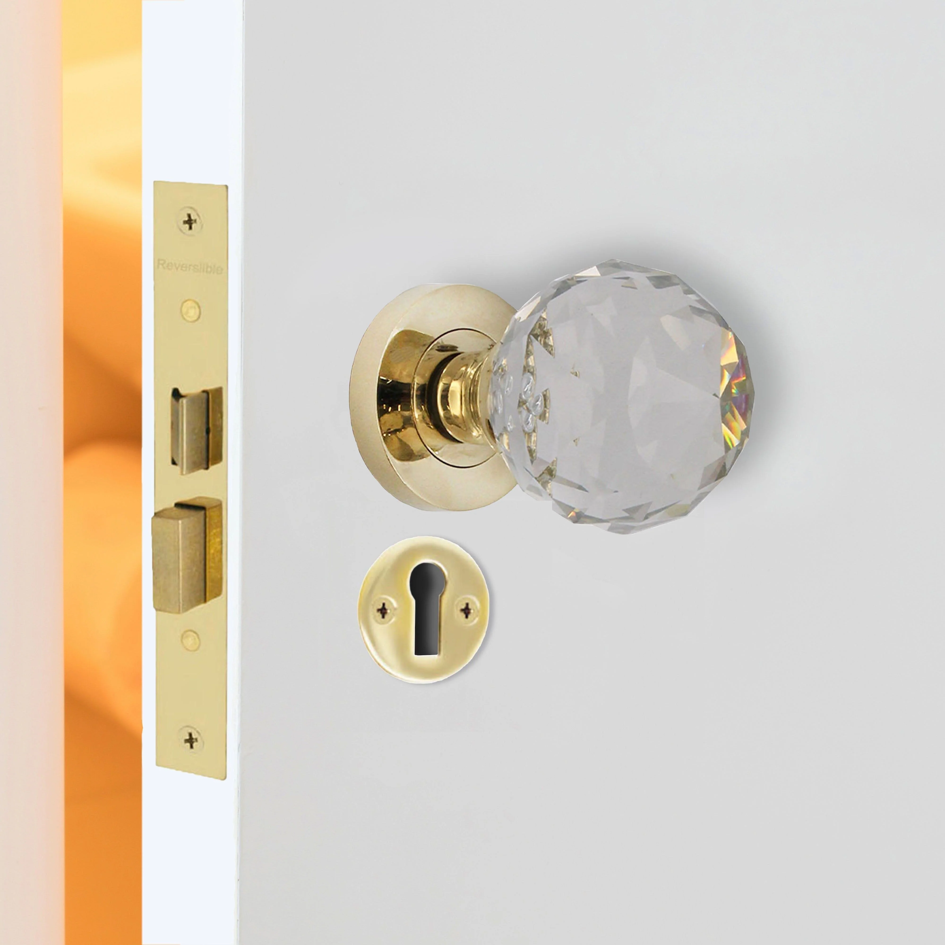 Glass and Polished Brass Mortice Door Knob Kit - 80mm Sashlock - Image 6
