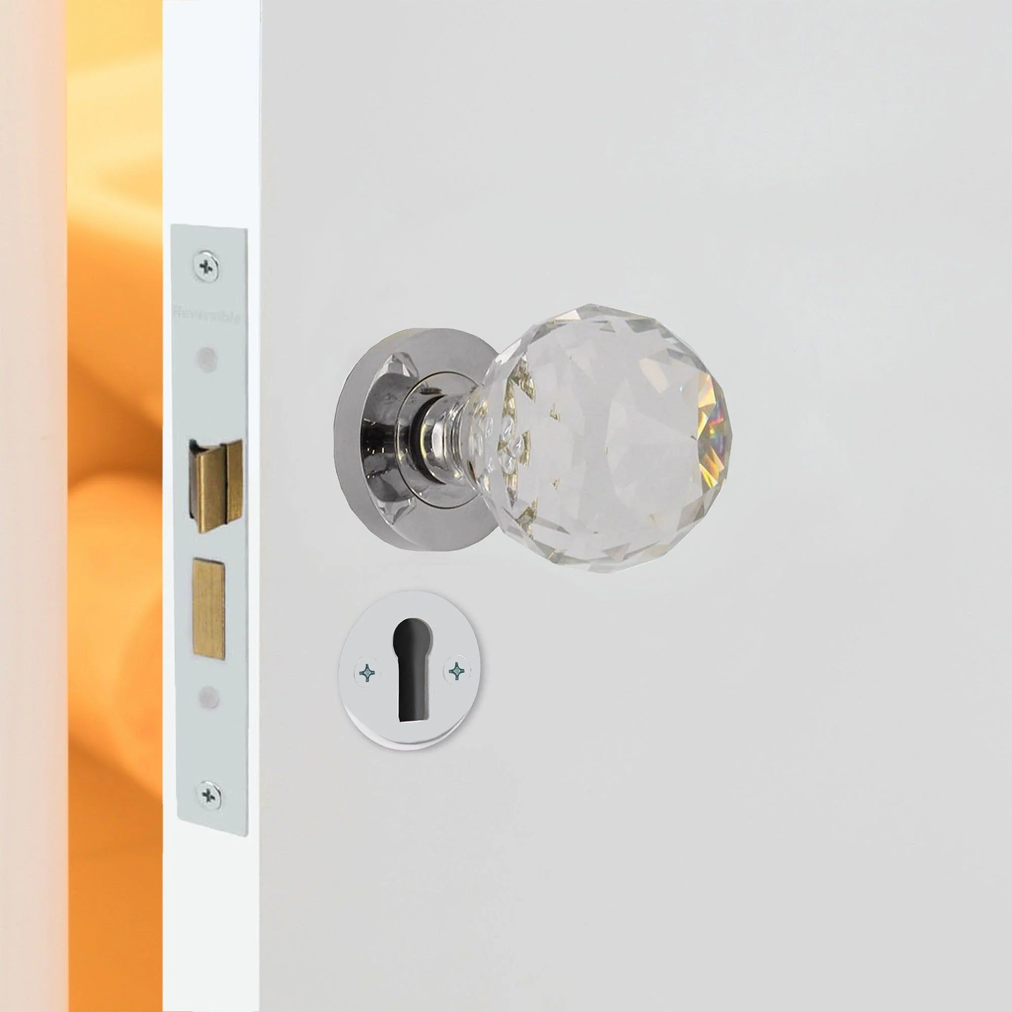 Glass and Polished Chrome Mortice Door Knob Kit - 80mm Sashlock - Image 6