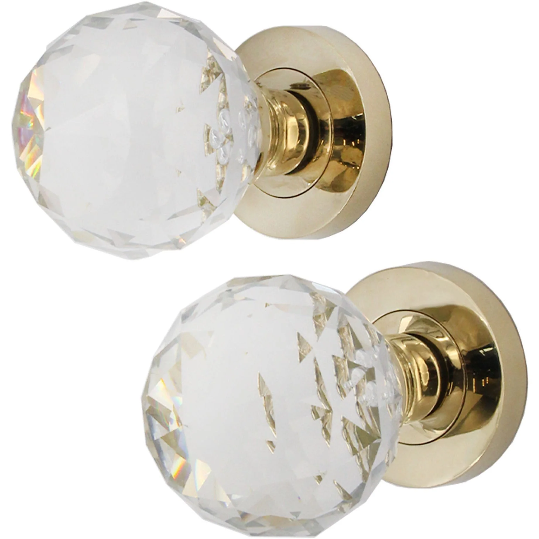 Glass and Polished Brass Mortice Door Knob Kit - 76mm Latch - Image 2