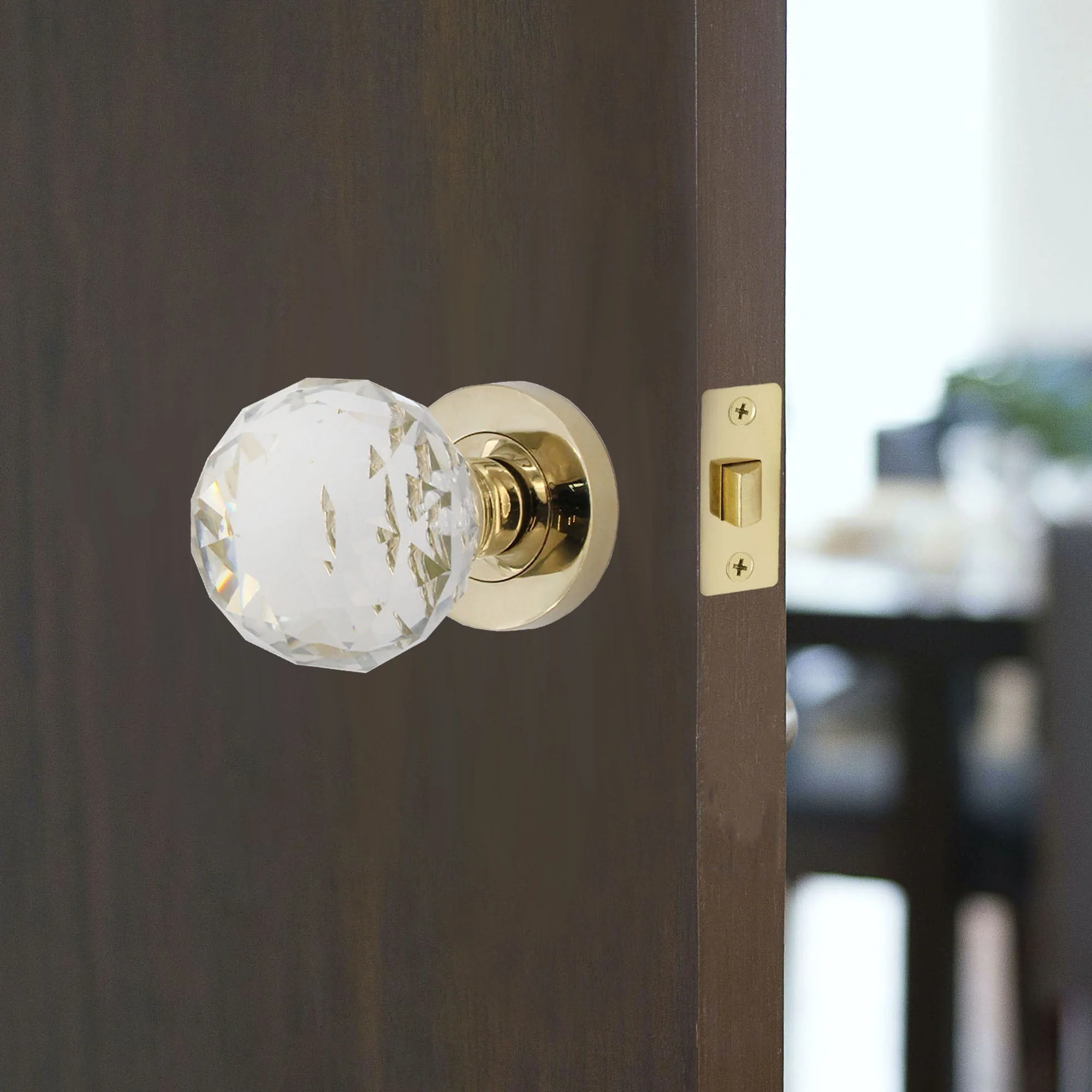 Glass and Polished Brass Mortice Door Knob Kit - 76mm Latch - Image 7