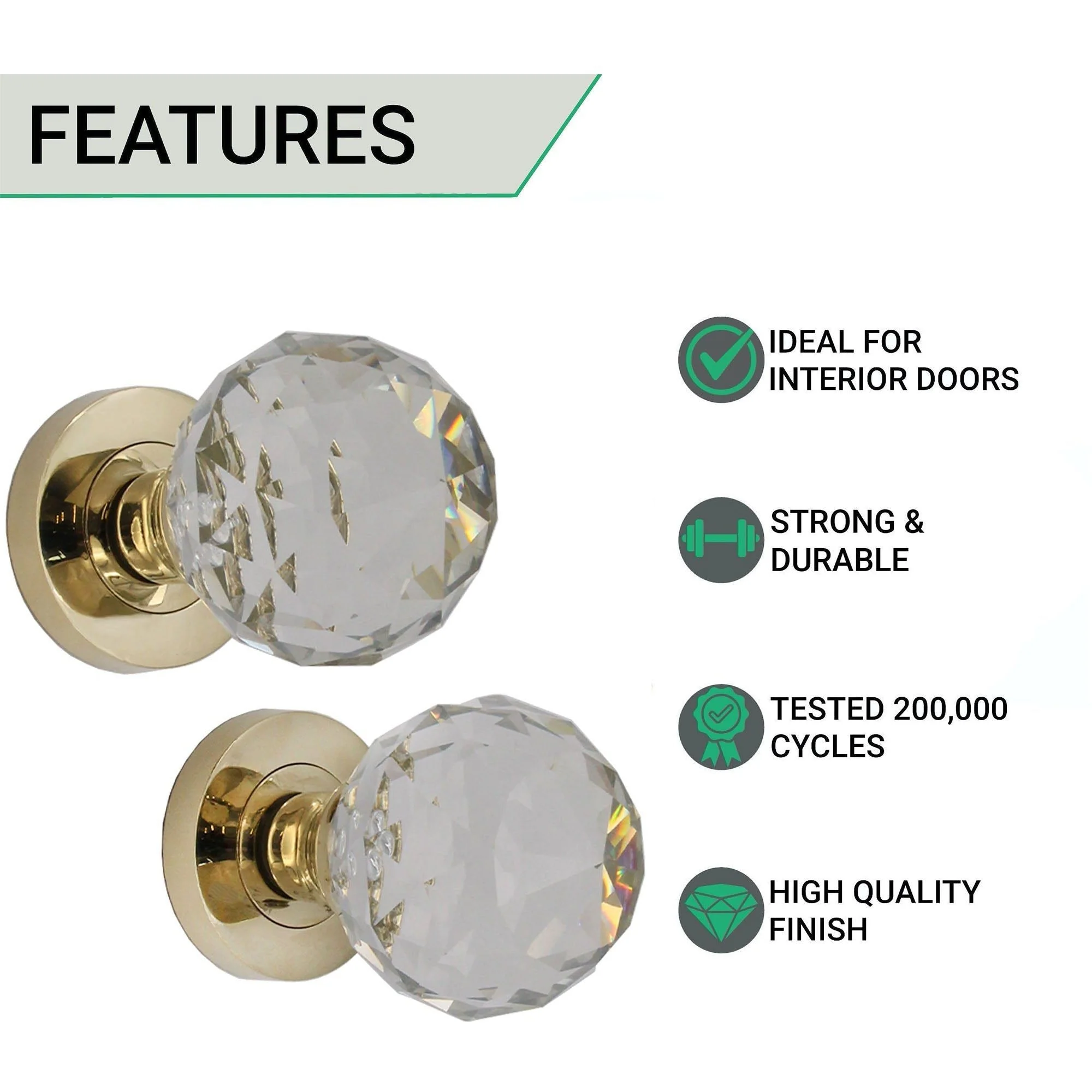 Glass Mortice Door Knob - Polished Brass - Image 2