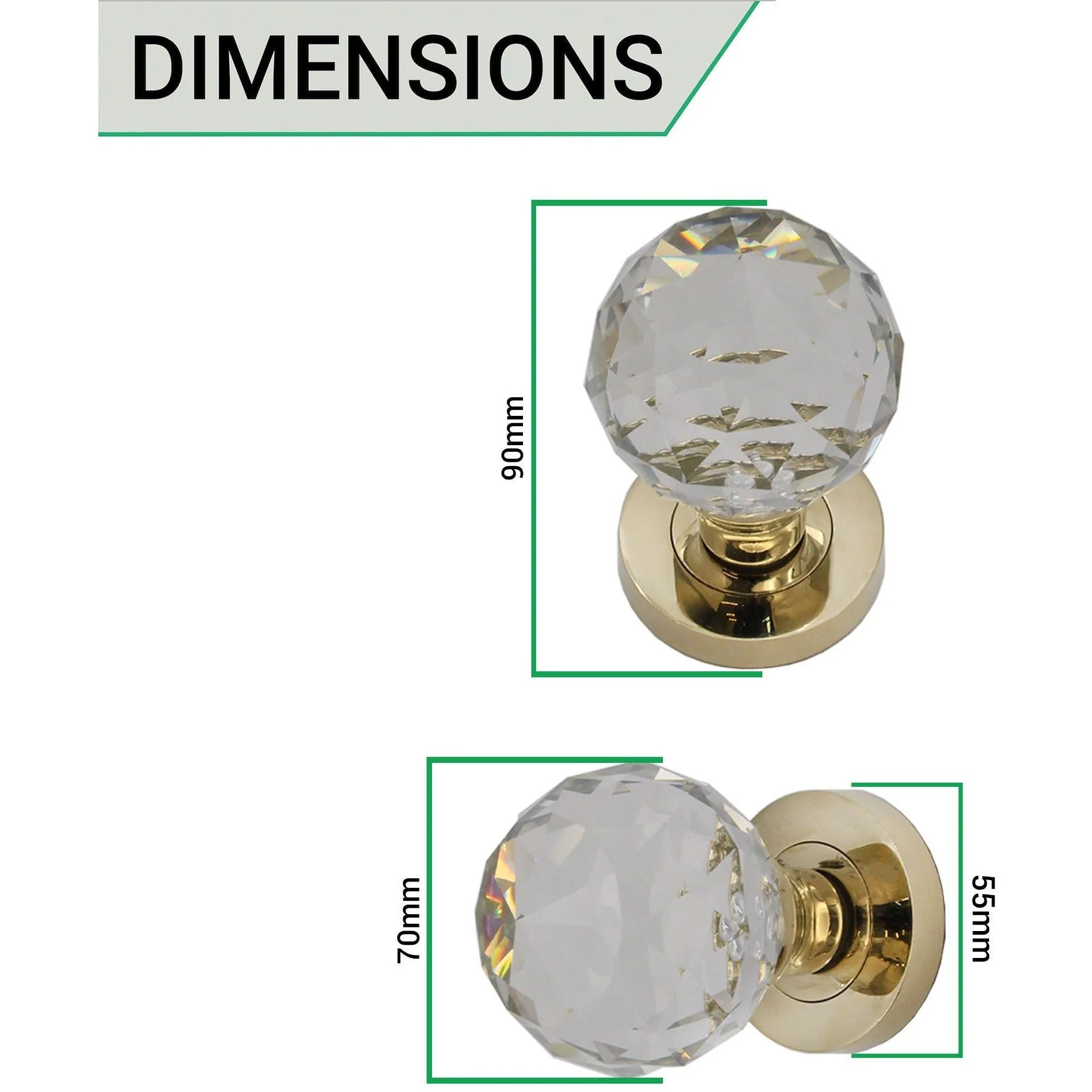 Glass Mortice Door Knob - Polished Brass - Image 3