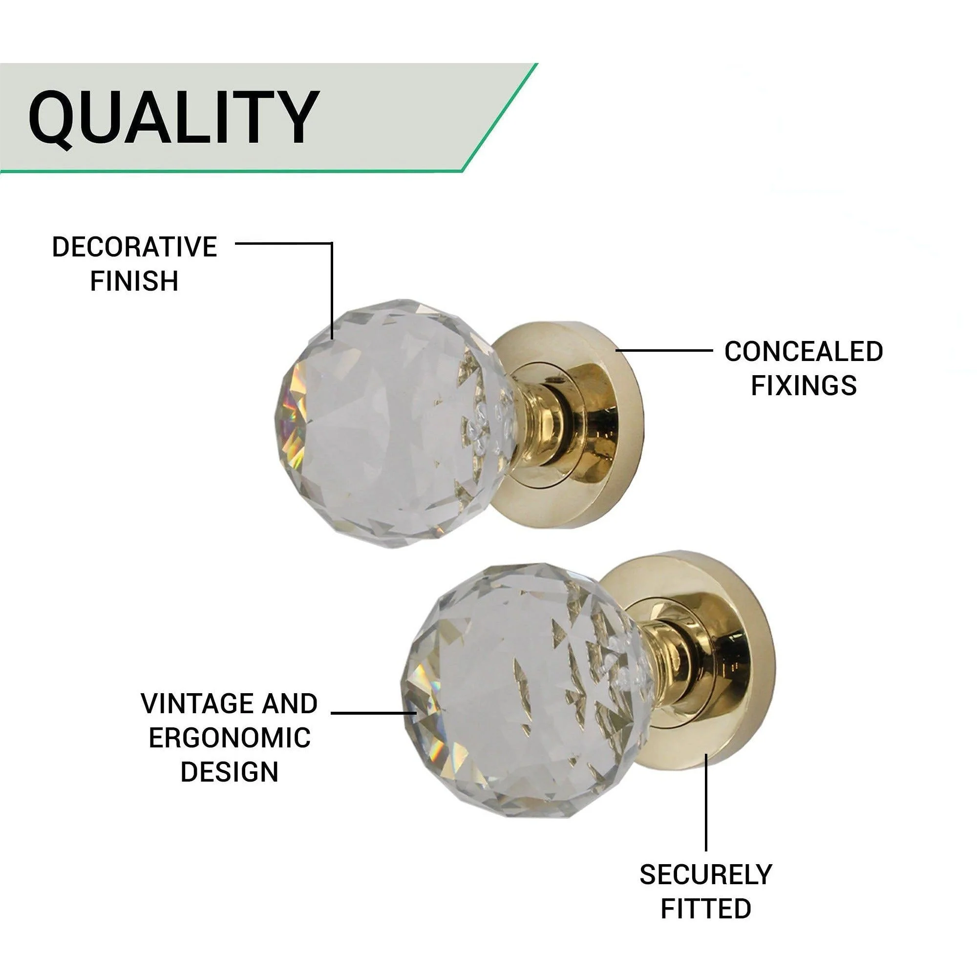 Glass Mortice Door Knob - Polished Brass - Image 4