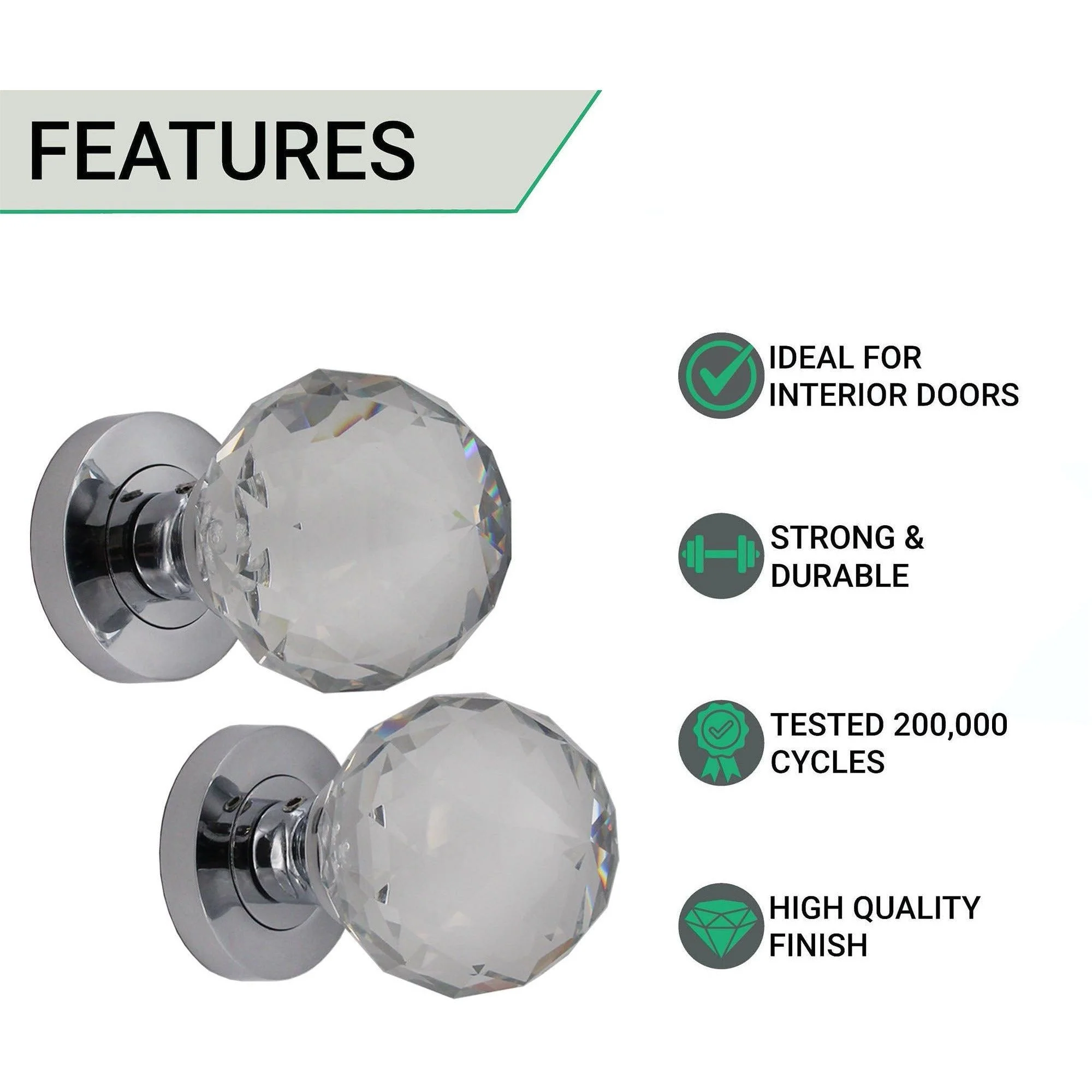 Glass Mortice Door Knob - Polished Chrome - Image 2