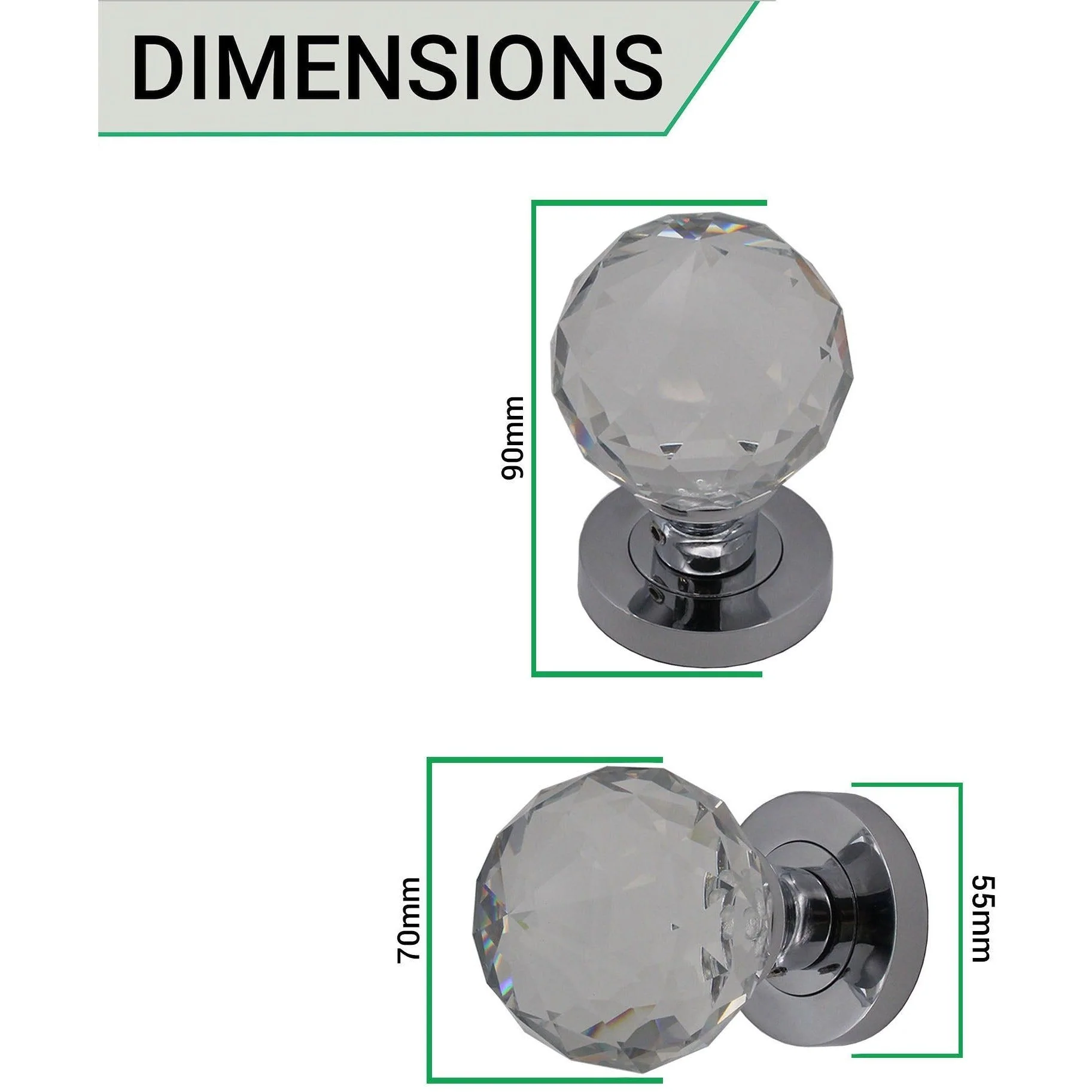 Glass Mortice Door Knob - Polished Chrome - Image 3