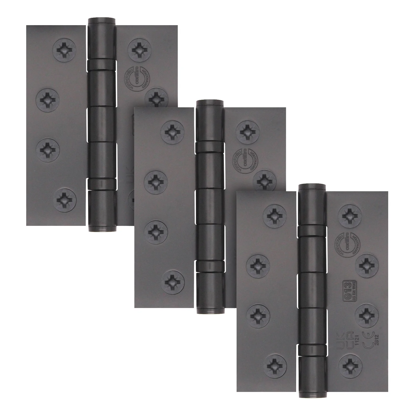 Black Fire Door Hinges - 4 Inch/102mm - Grade 13 Steel Ball Bearing - Pack 3