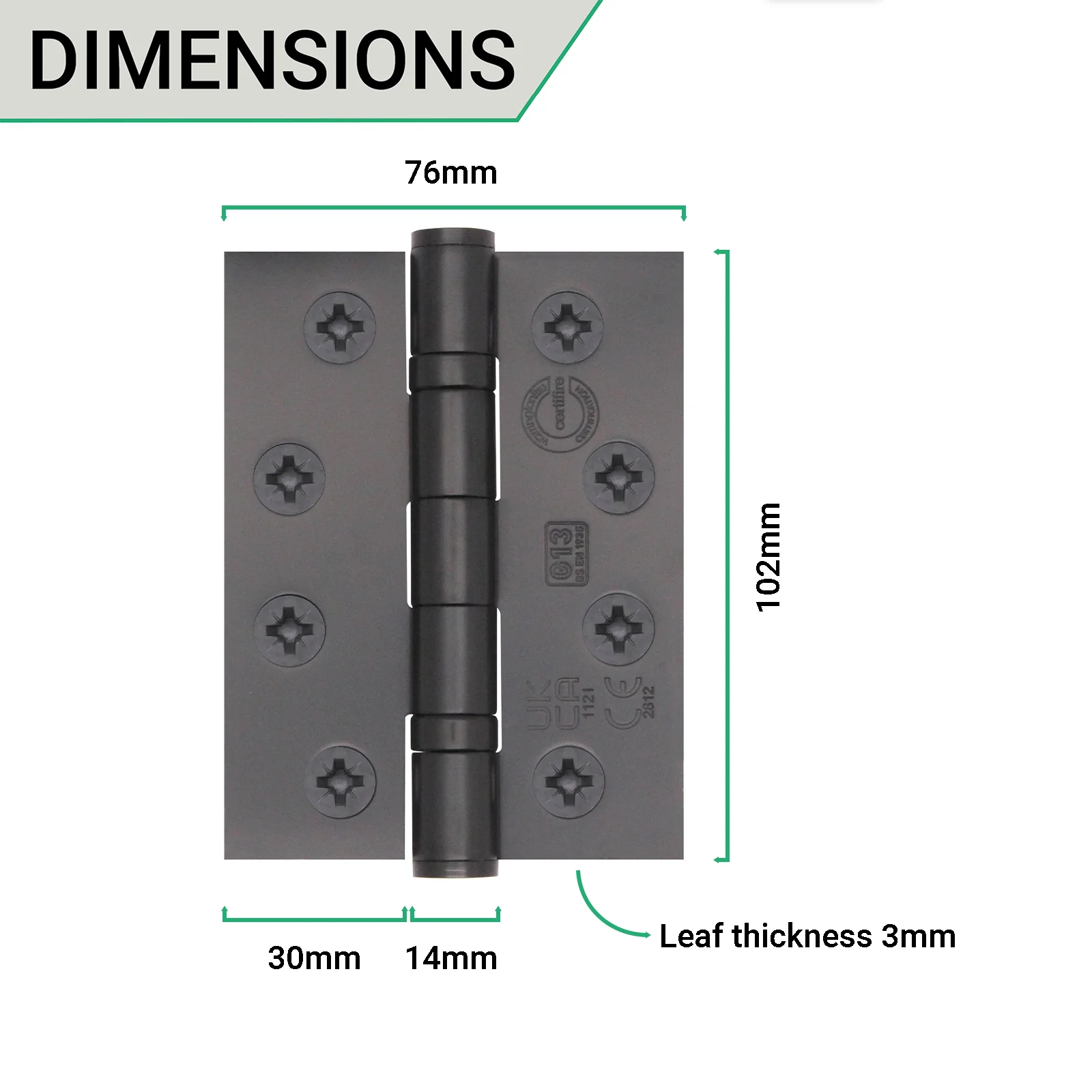 Black Fire Door Hinges - 4 Inch/102mm - Grade 13 Steel Ball Bearing - Pack 3 - Image 4