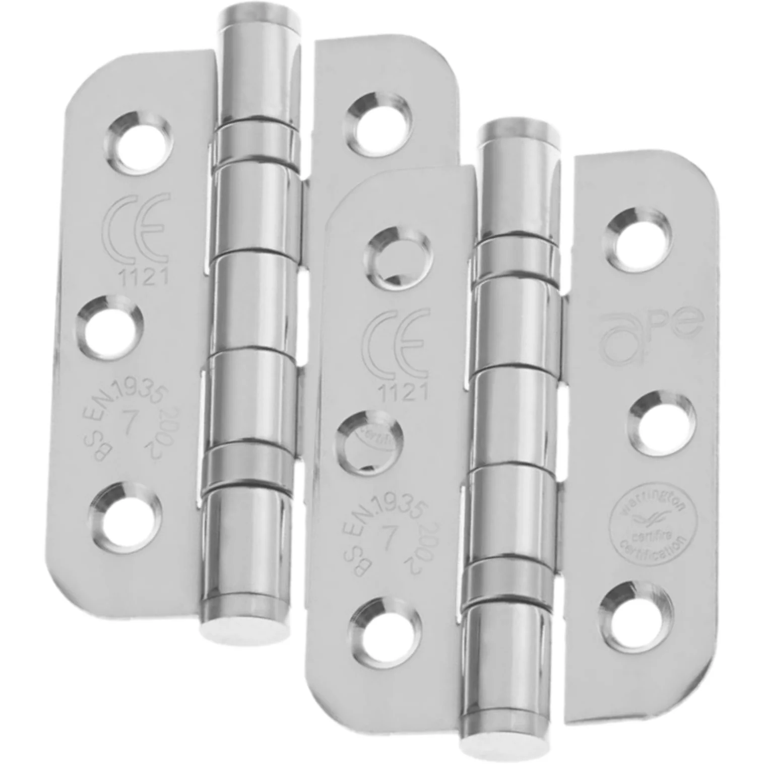 Stainless Ball Bearing Fire Door Hinges Grade 7 - 76x50x2mm - Radius Corners - Polished - Pair Including Screws - Image 6