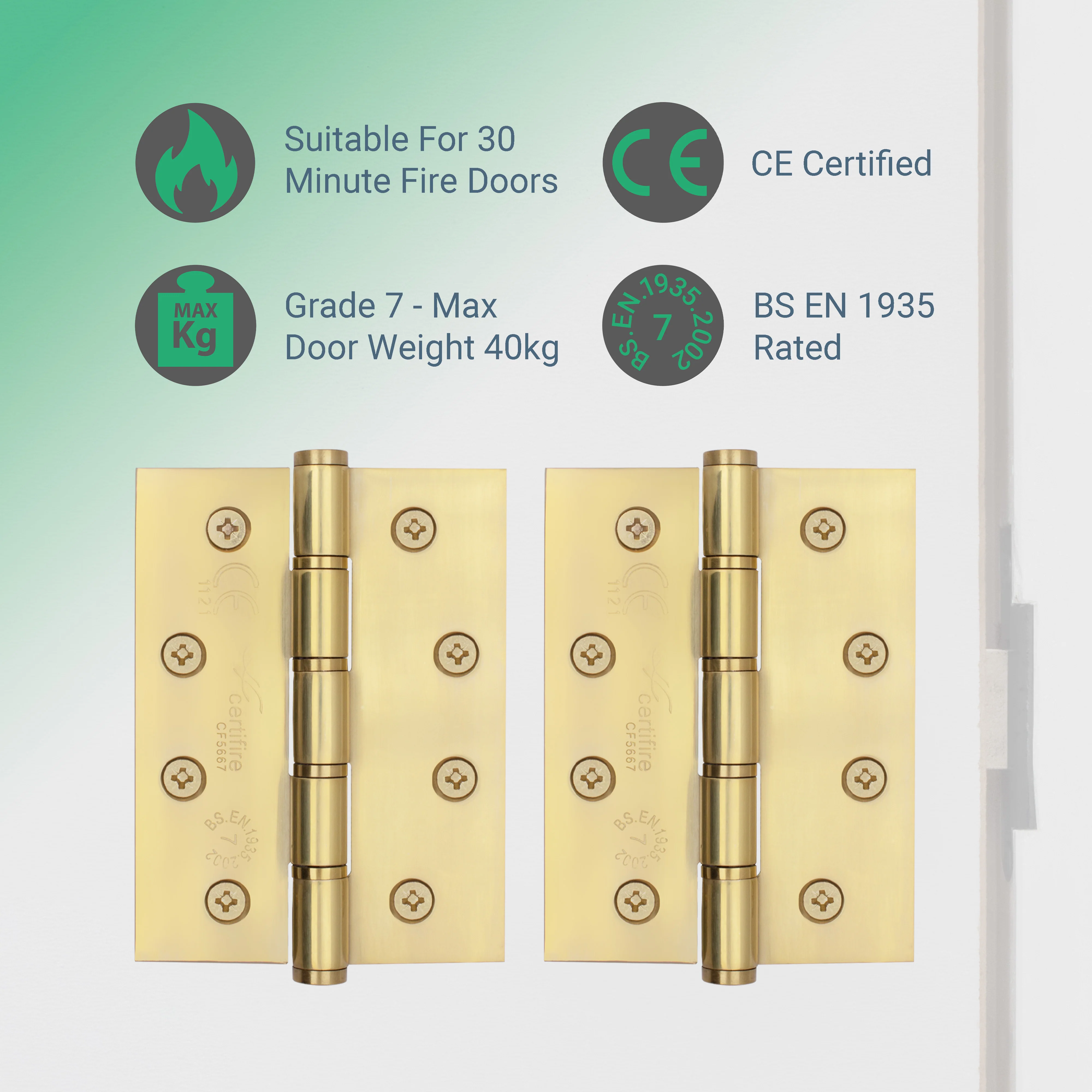 Door Hinges Grade 7 Stainless Steel Washered - 101.6x76.2x2.0mm - PVD Brass - Image 2