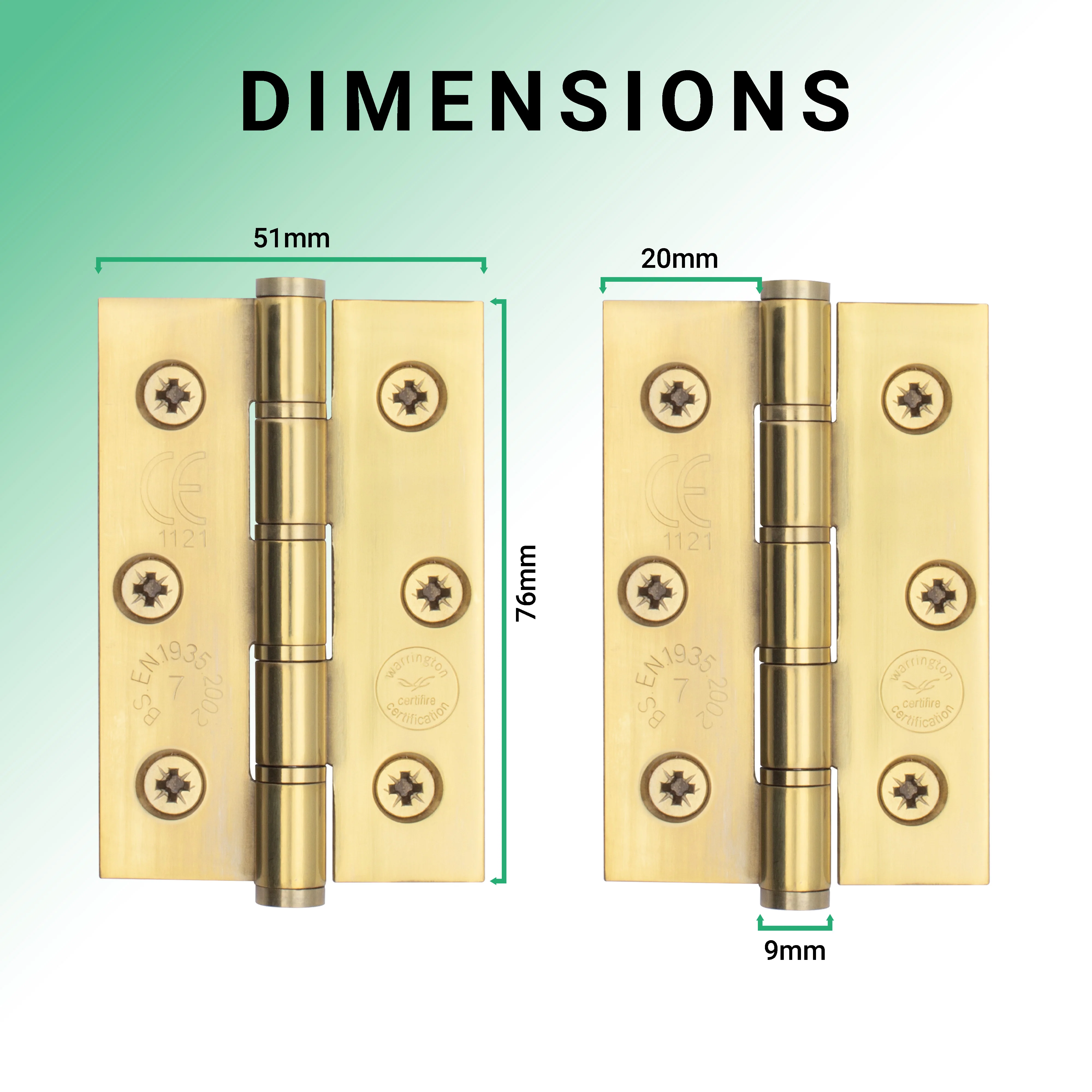 Door Hinges Grade 7 Stainless Steel Washered - 76x51x2mm - PVD Brass - Image 4