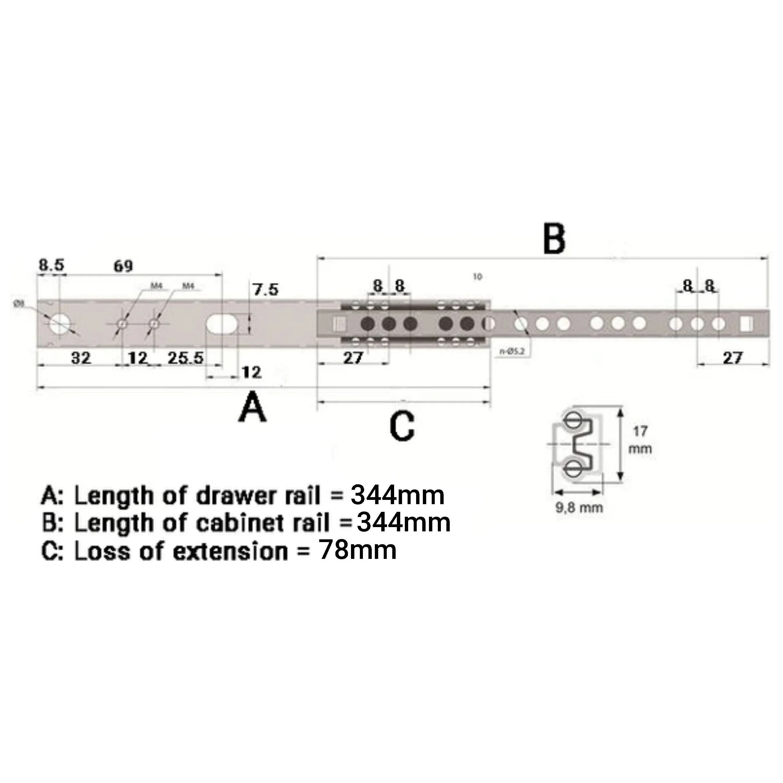 Groove 17mm 2-Way Runner Ball Bearing Mini Slide Max 10kg 344mm - Image 5