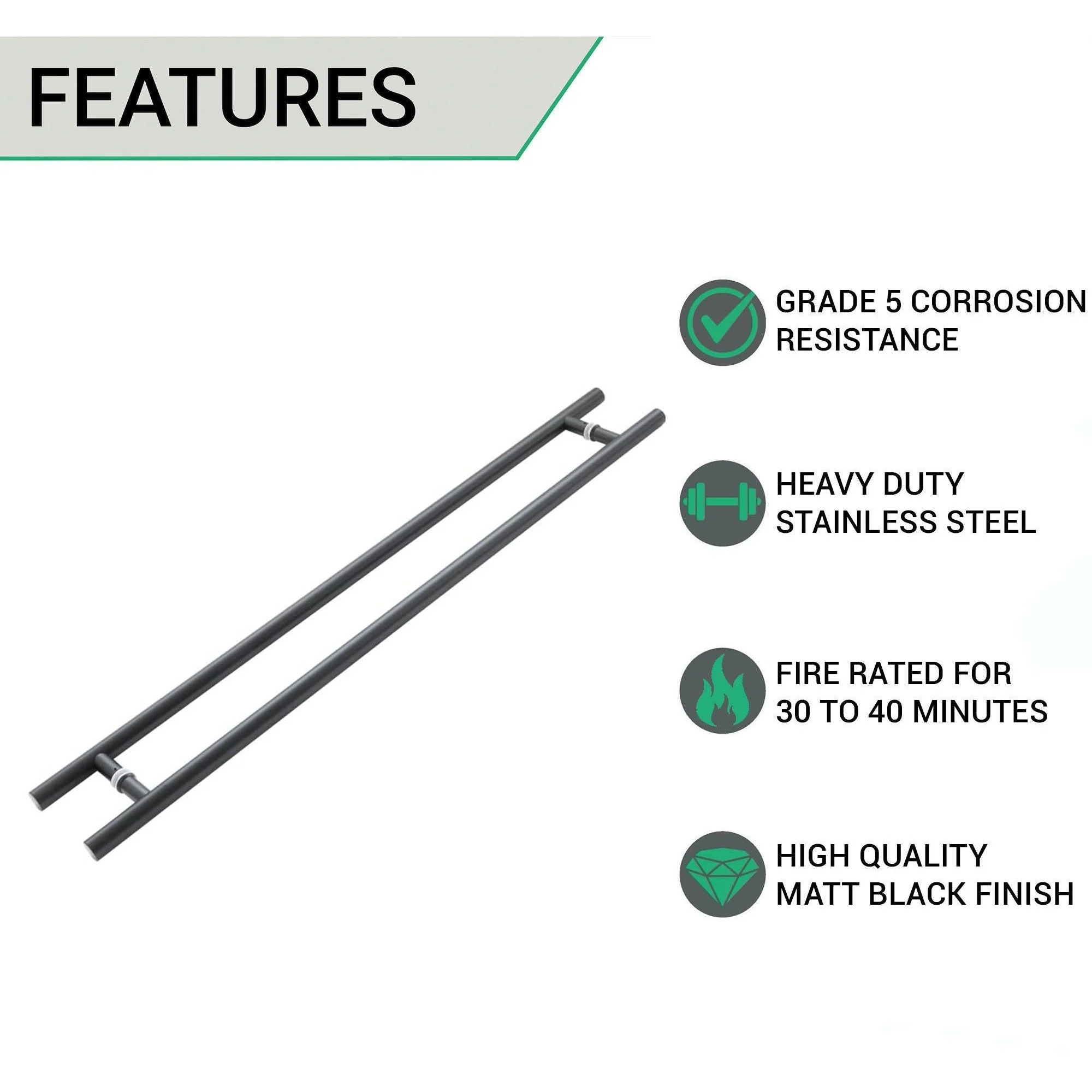 Guardsman Entrance Pull Handles - Back To Back Fix - 1200 x 32mm 1000mm c/c - Matt Black - Image 4