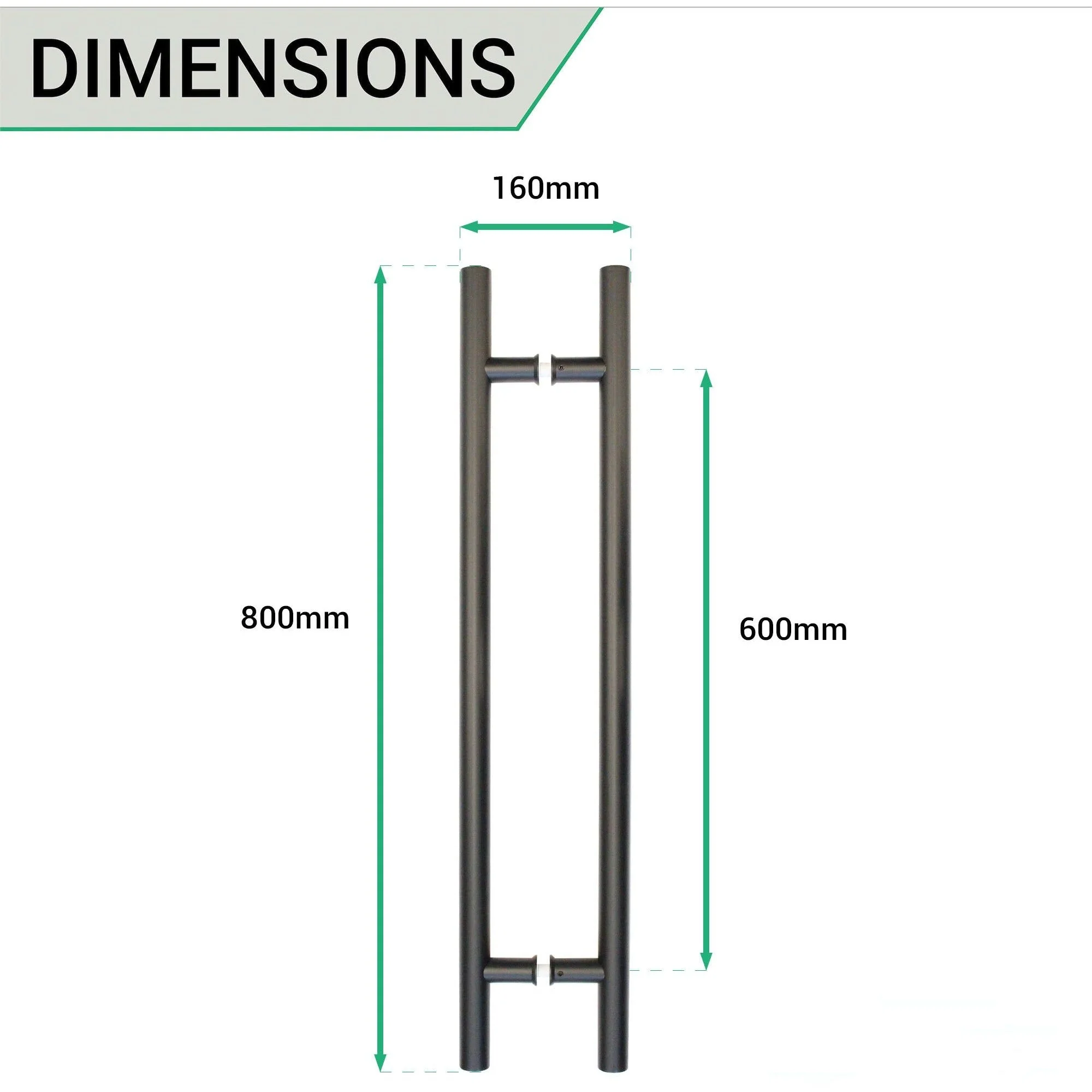 Guardsman Entrance Pull Handles - Back To Back Fix - 800 x 32mm 600mm c/c - Matt Black - Image 5