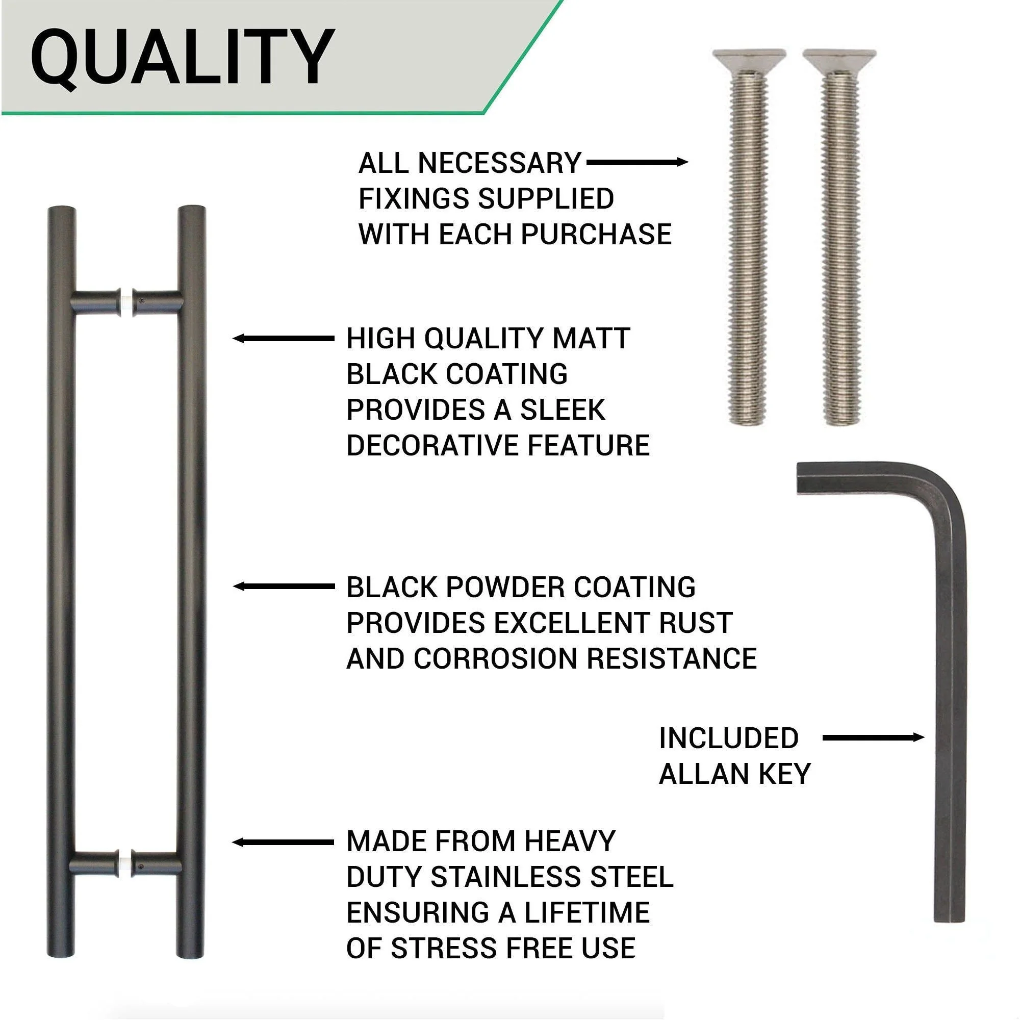 Guardsman Entrance Pull Handles - Back To Back Fix - 800 x 32mm 600mm c/c - Matt Black - Image 6