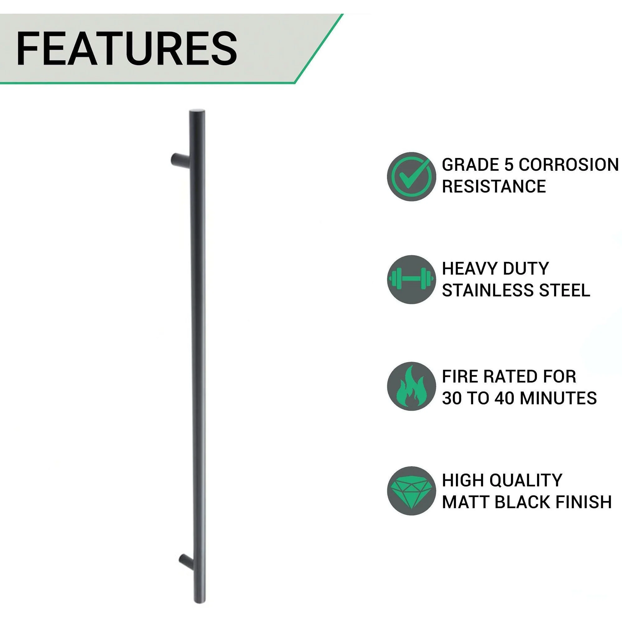 Guardsman Entrance Pull Handle - Bolt Fix - 800 x 32mm 600mm c/c - Matt Black - Image 3