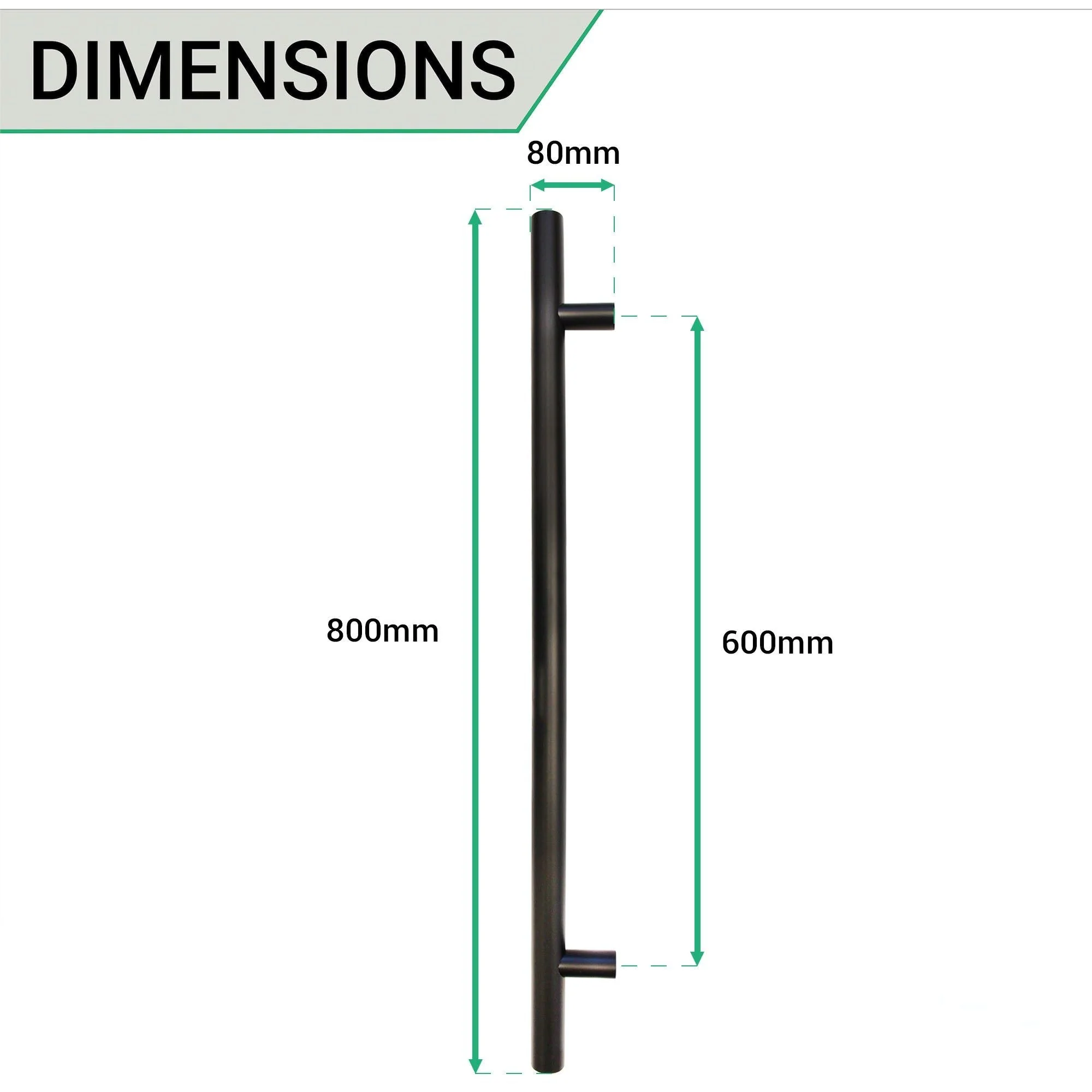 Guardsman Entrance Pull Handle - Bolt Fix - 800 x 32mm 600mm c/c - Matt Black - Image 4