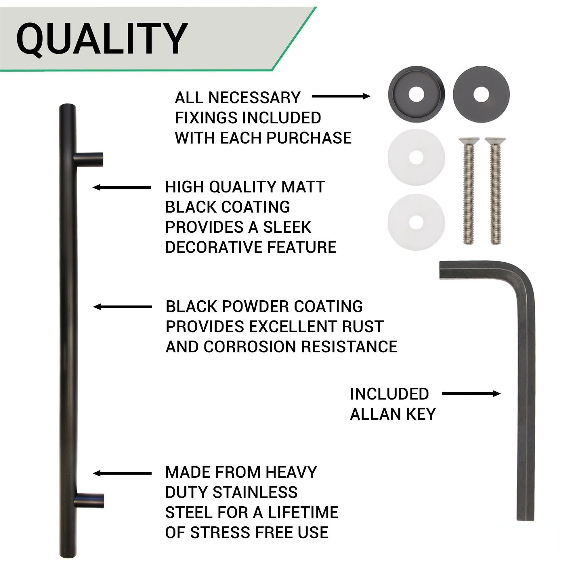 Guardsman Entrance Pull Handle - Bolt Fix - 800 x 32mm 600mm c/c - Matt Black - Image 5