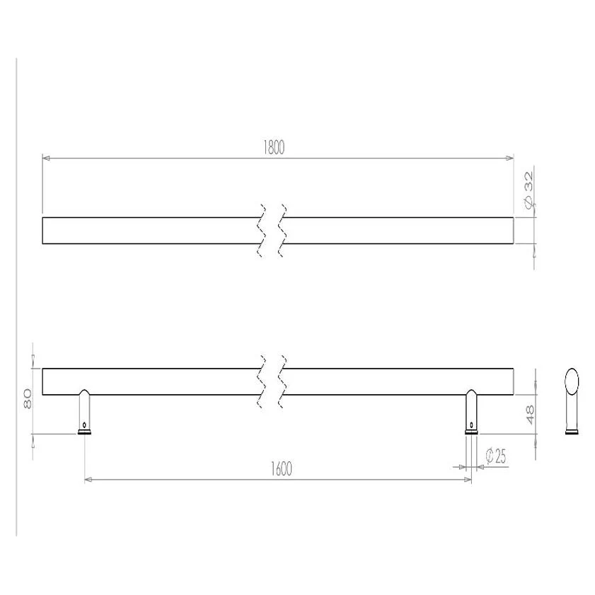 Guardsman Entrance Pull Handle - Bolt Fix - 1800 x 32mm 1600mm c/c - Satin Stainless - Image 2