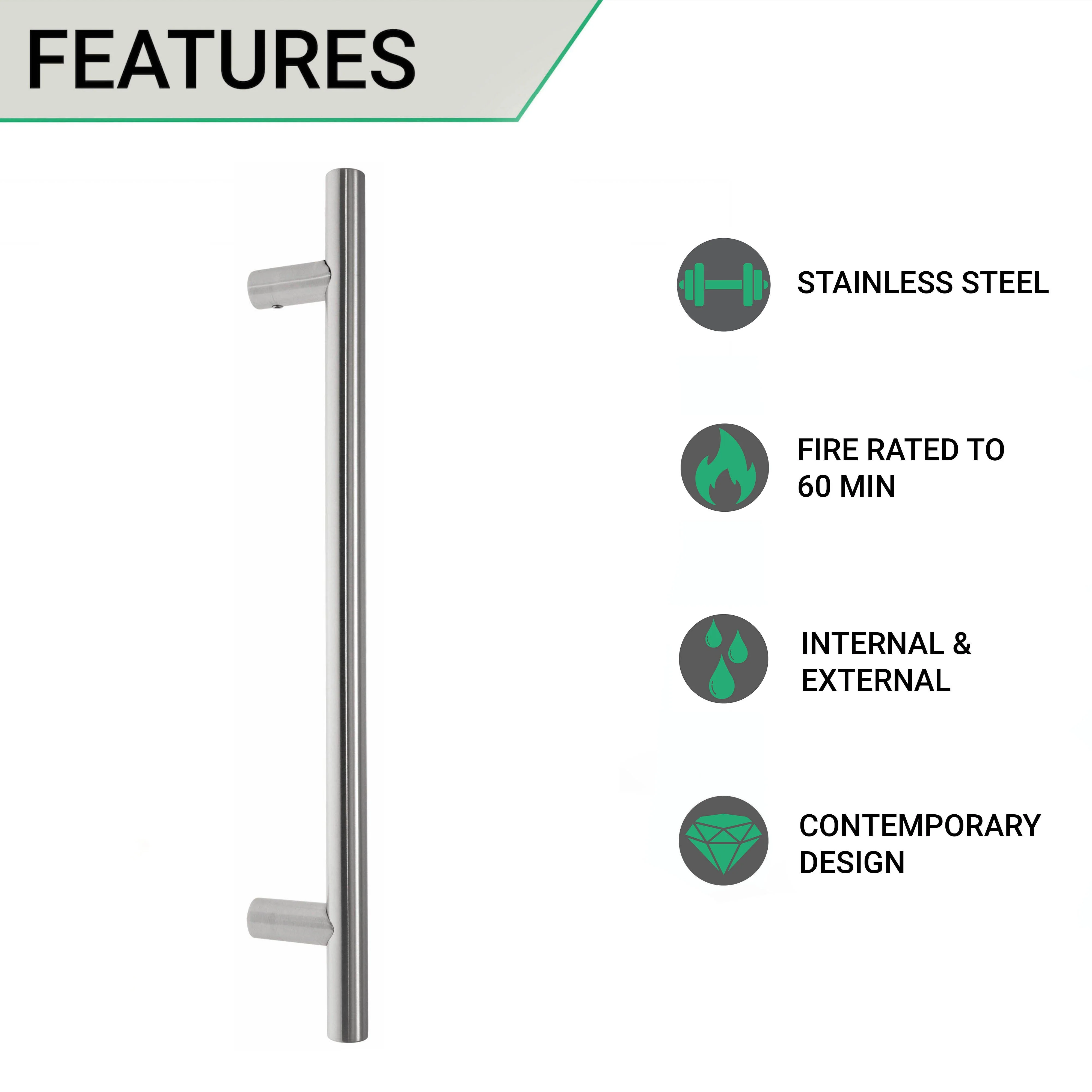 Guardsman Entrance Pull Handle - Bolt Fix - 1000 x 25mm 900mm c/c - Satin Stainless Steel - Image 2
