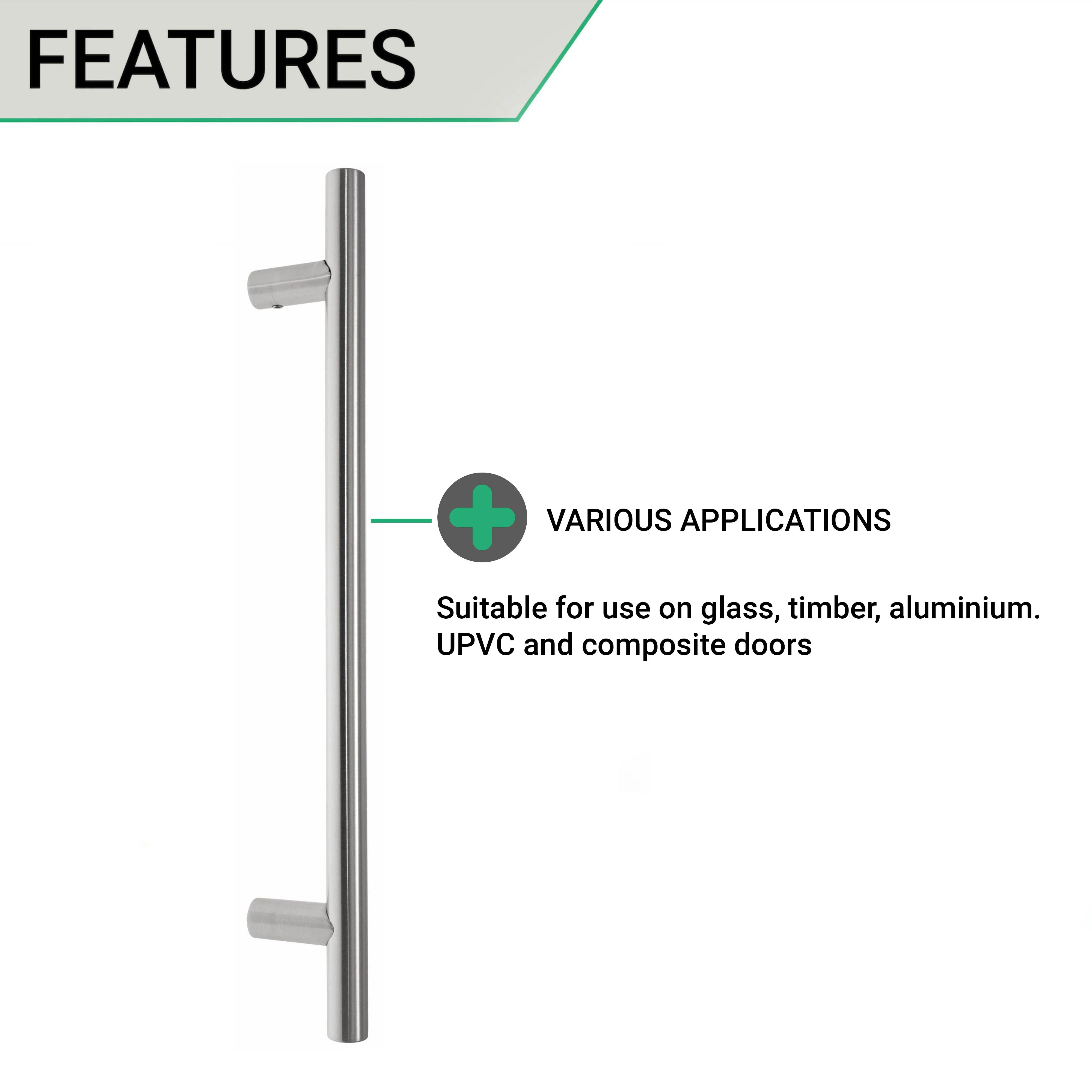 Guardsman Entrance Pull Handle - Bolt Fix - 1000 x 25mm 900mm c/c - Satin Stainless Steel - Image 3