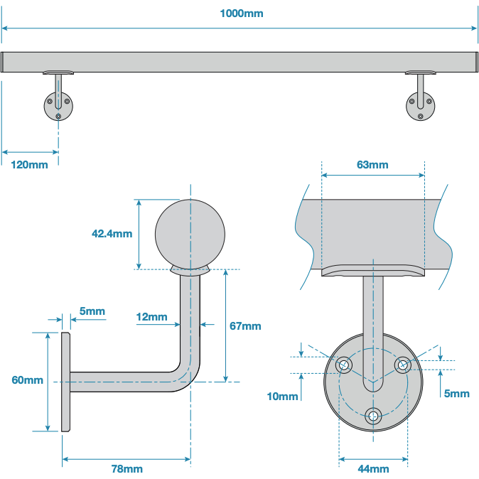 Handrail Kit - 1000mm - Grade 304 Satin Stainless Steel - Image 4