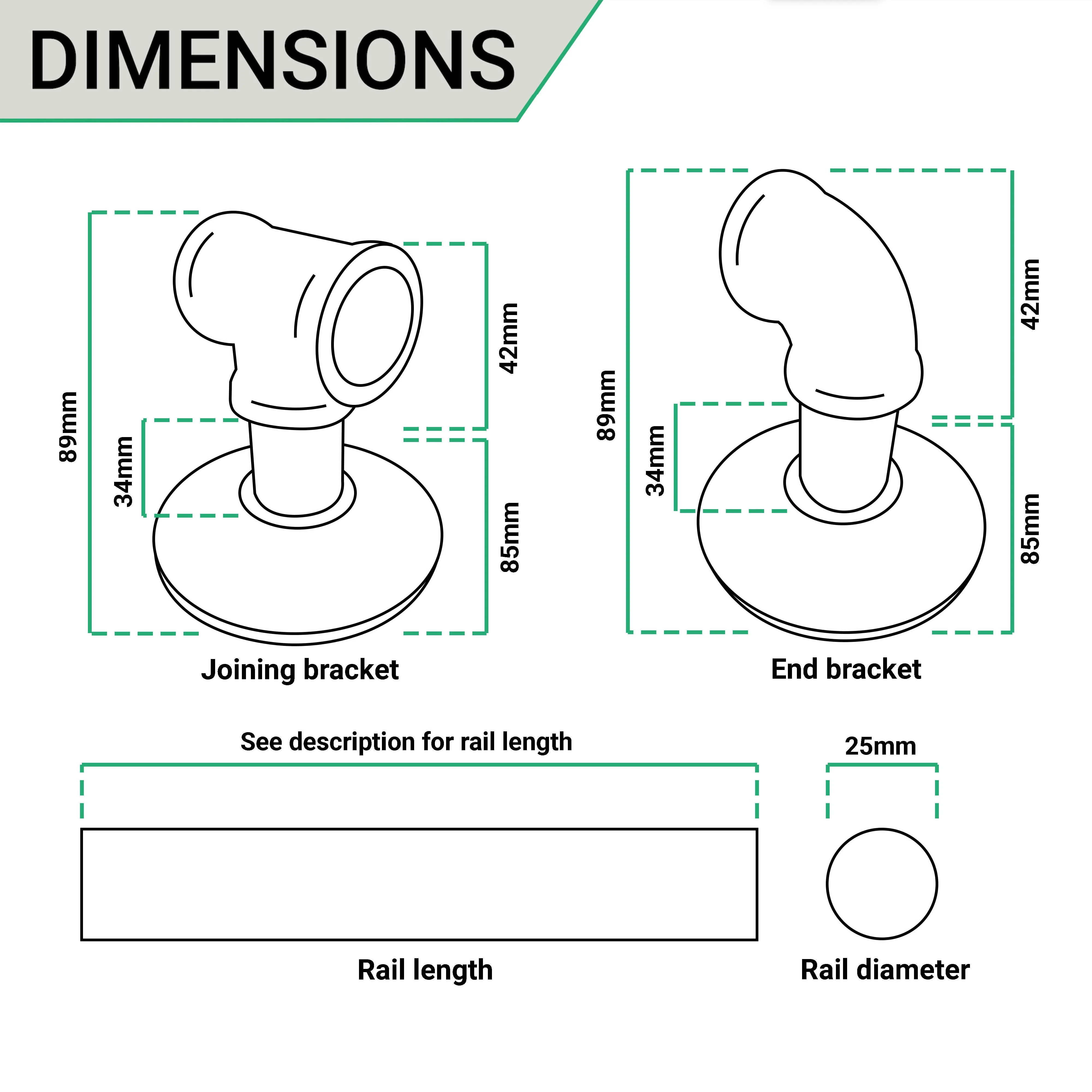 Black Handrail Grab Rail Kit 3440mm - Cast Iron - Image 5