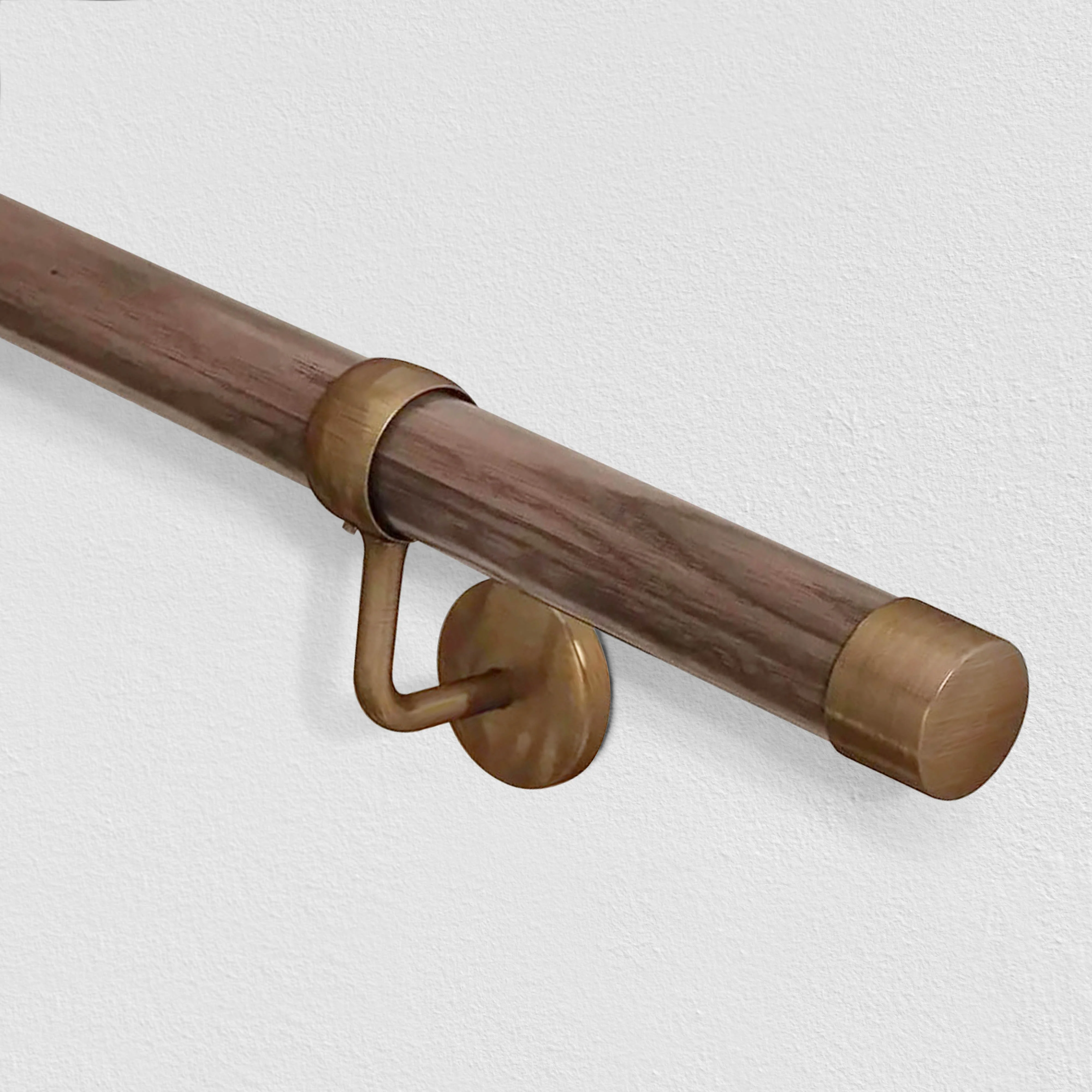 Handrail Kit Wooden / Timber Effect - Interior Use - 3600mm - Ebony Effect / Antique Brass
