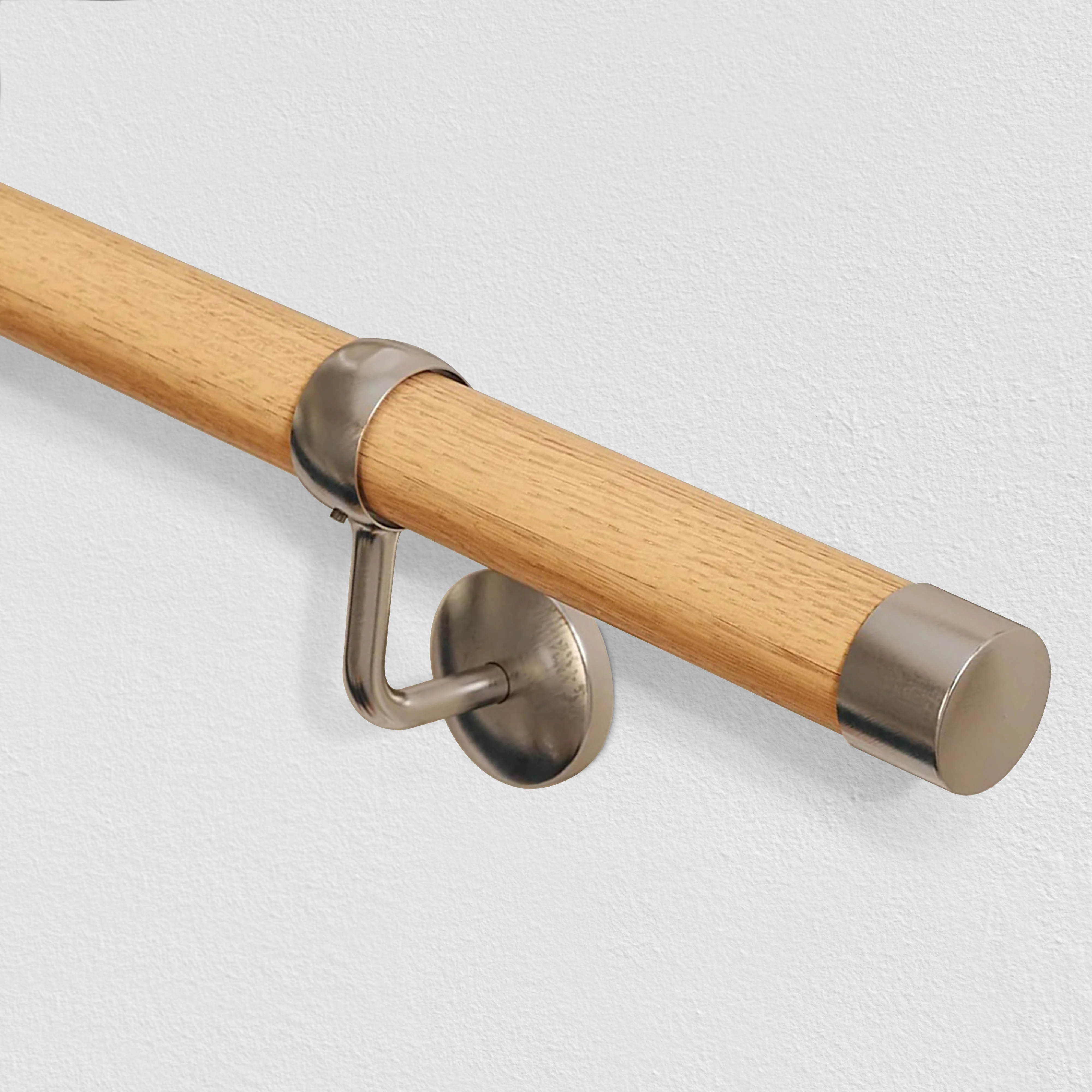 Handrail Kit Wooden / Timber Effect - Interior Use - 3600mm - Red Oak Effect / Brushed Silver