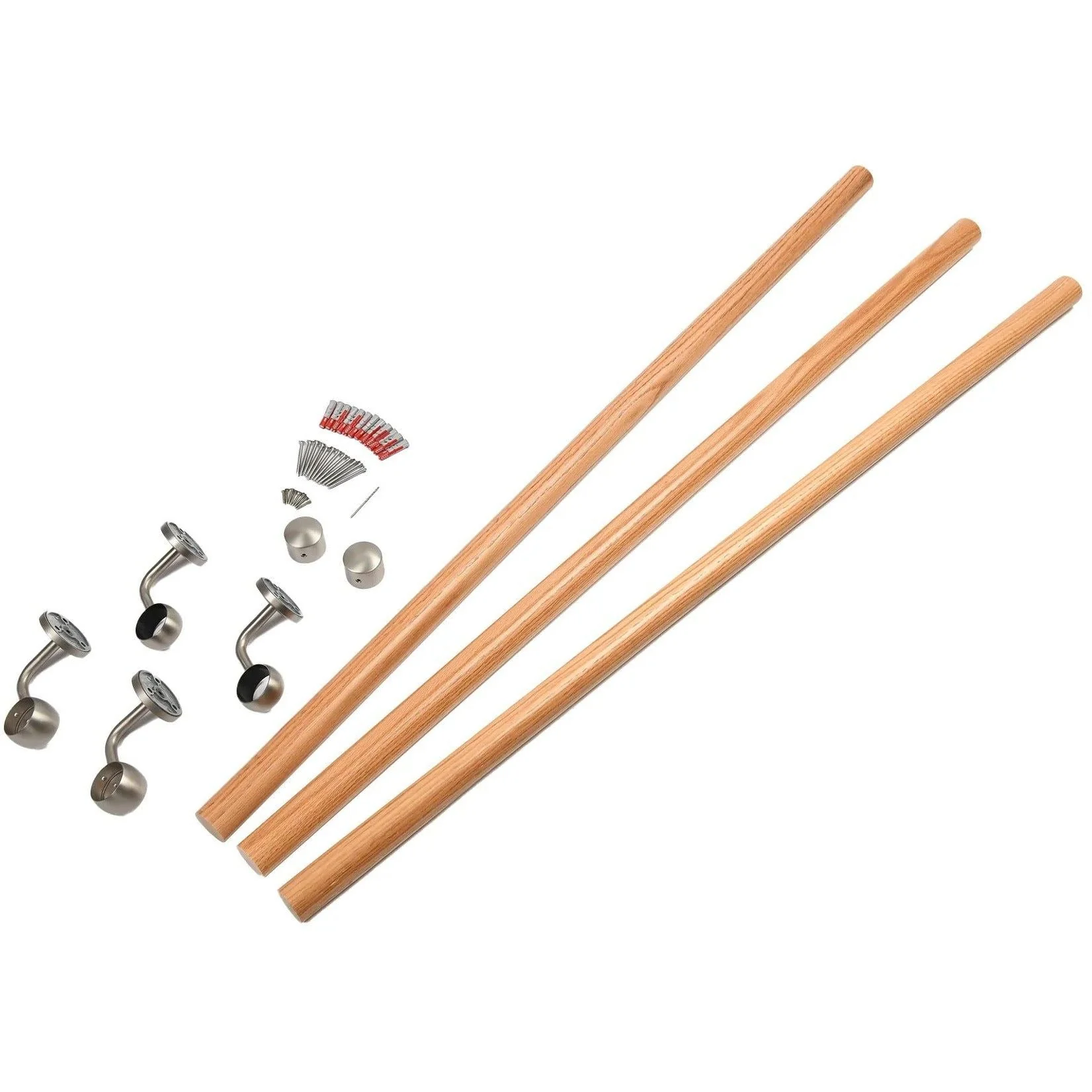 Handrail Kit Wooden / Timber Effect - Interior Use - 3600mm - Red Oak Effect / Brushed Silver - Image 5