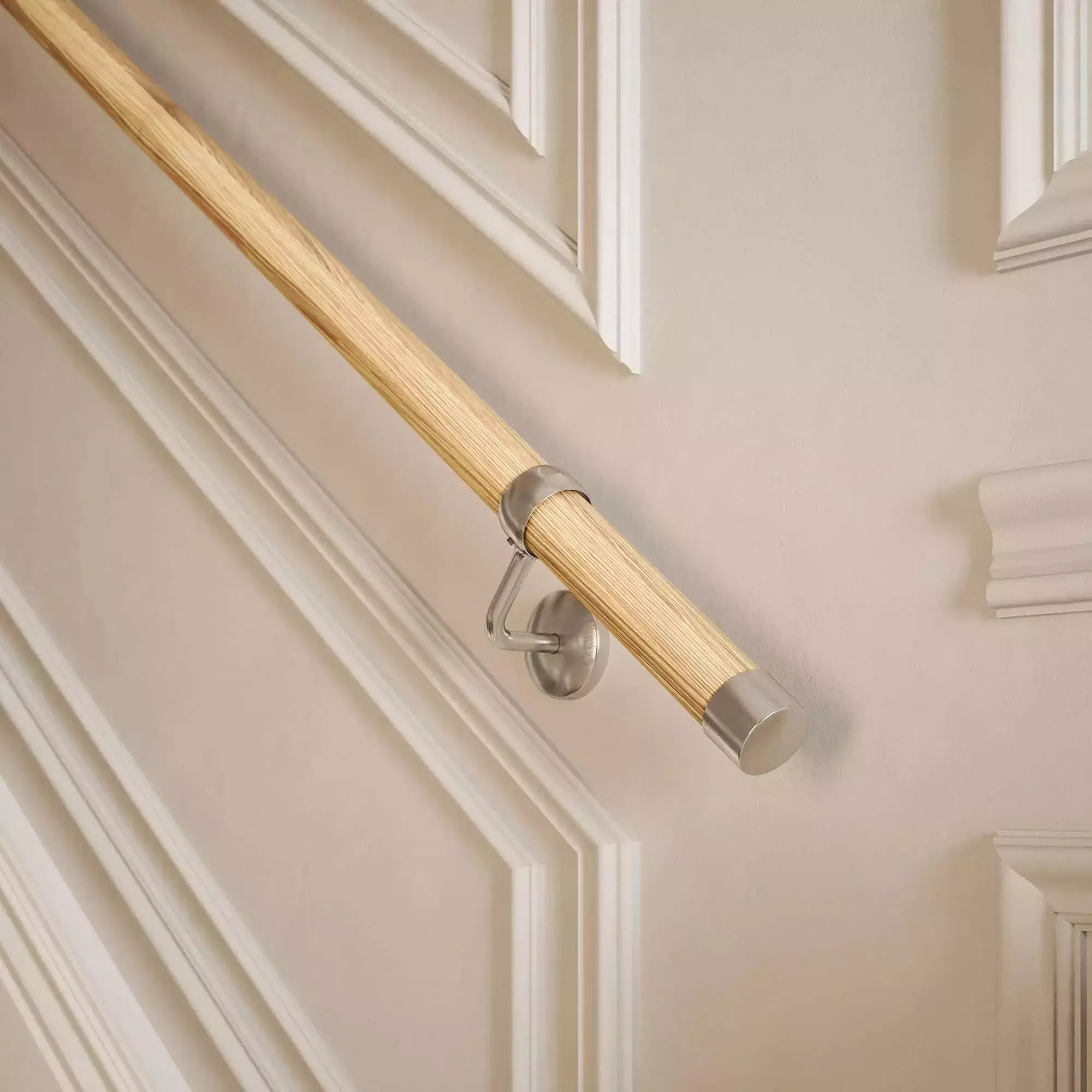 Handrail Kit Wooden / Timber - Interior Use - 3600mm - Pine / Brushed Silver - Image 8