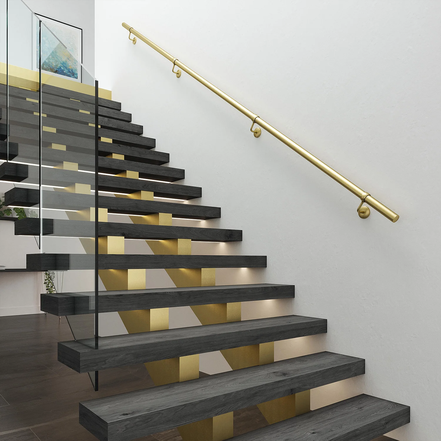 Handrail Kit - Interior Use - 3600mm - Satin Brass - Image 3