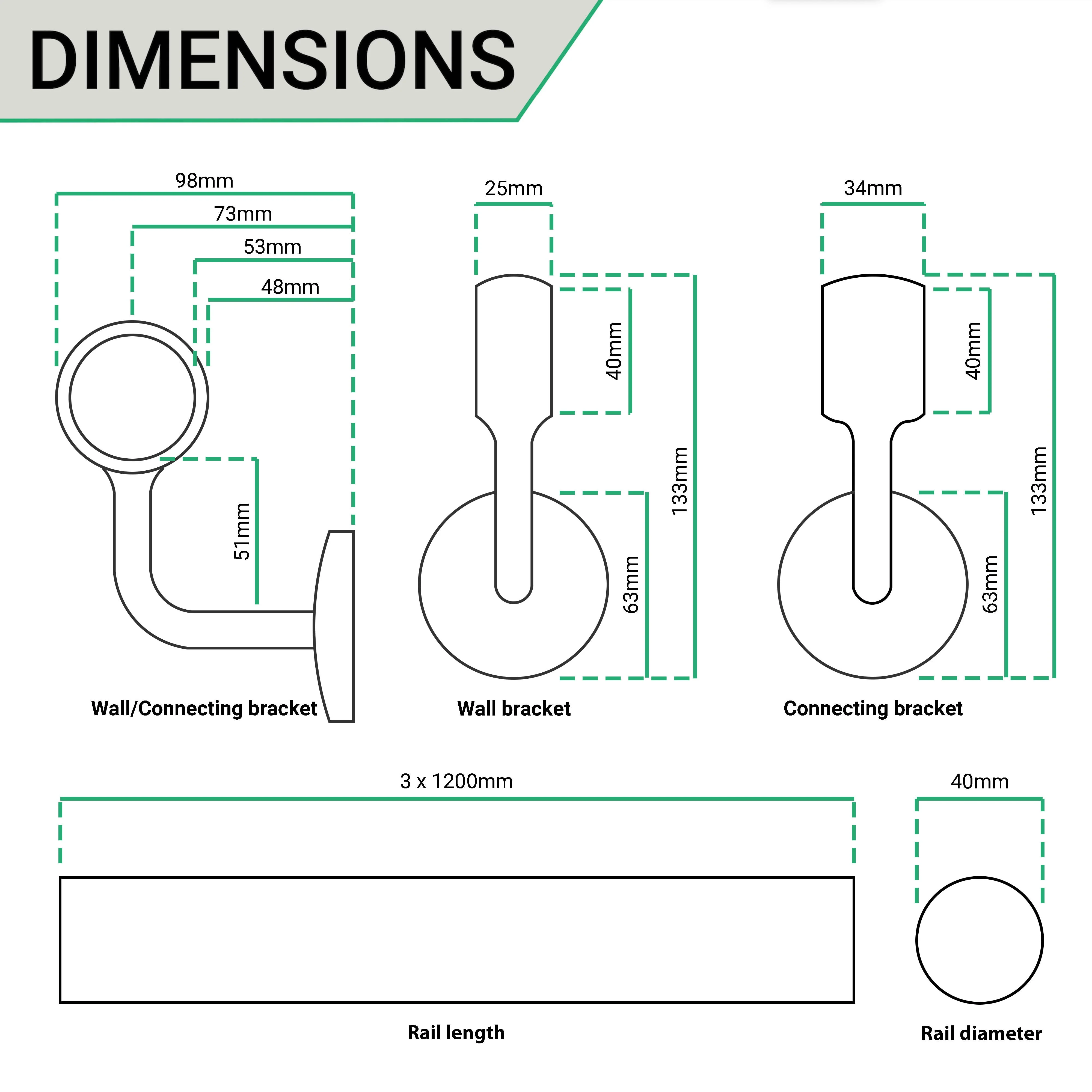 Handrail Kit - Interior Use - 3600mm - Satin Brass - Image 5