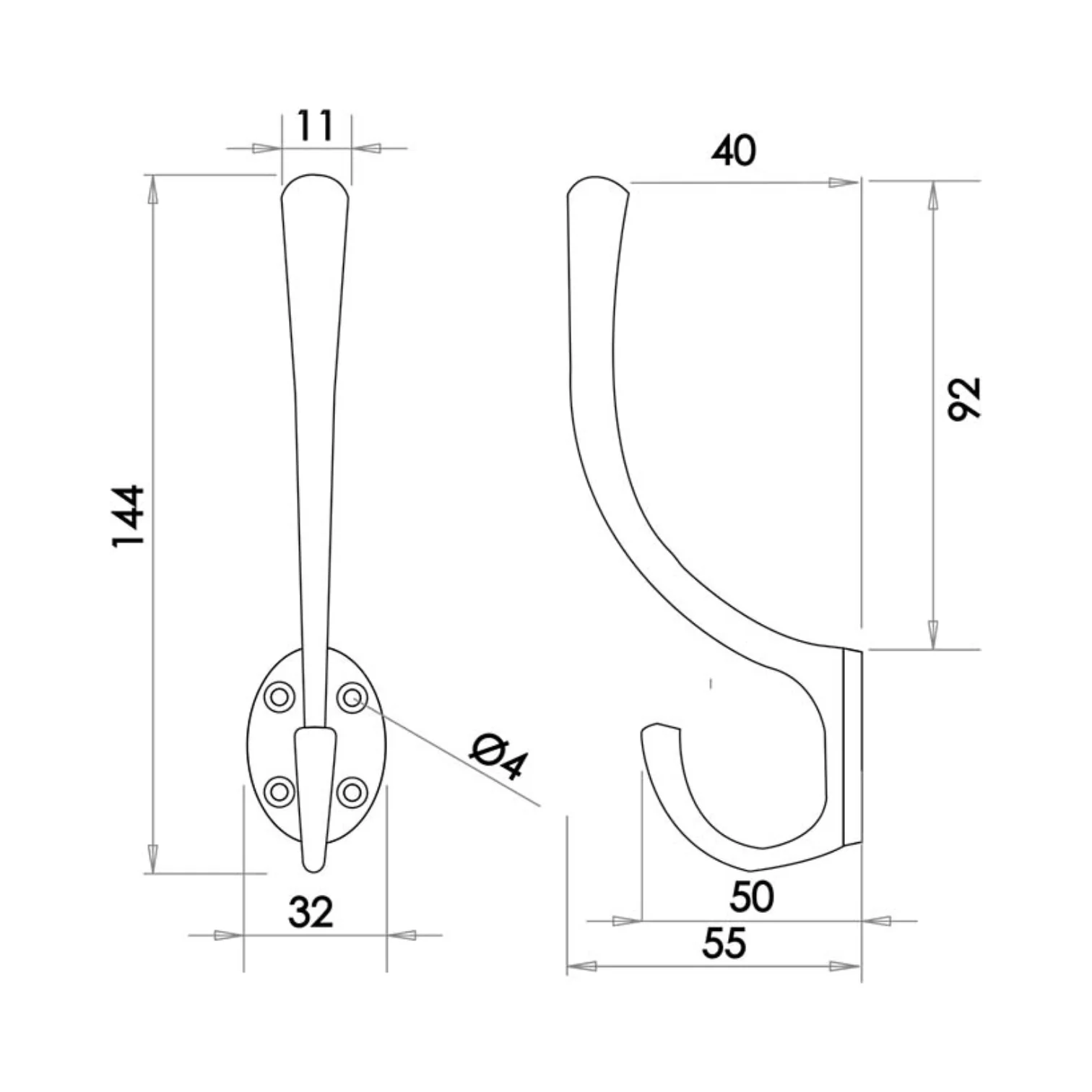 Hat and Coat Hook - 142mm - Polished Brass - Image 3