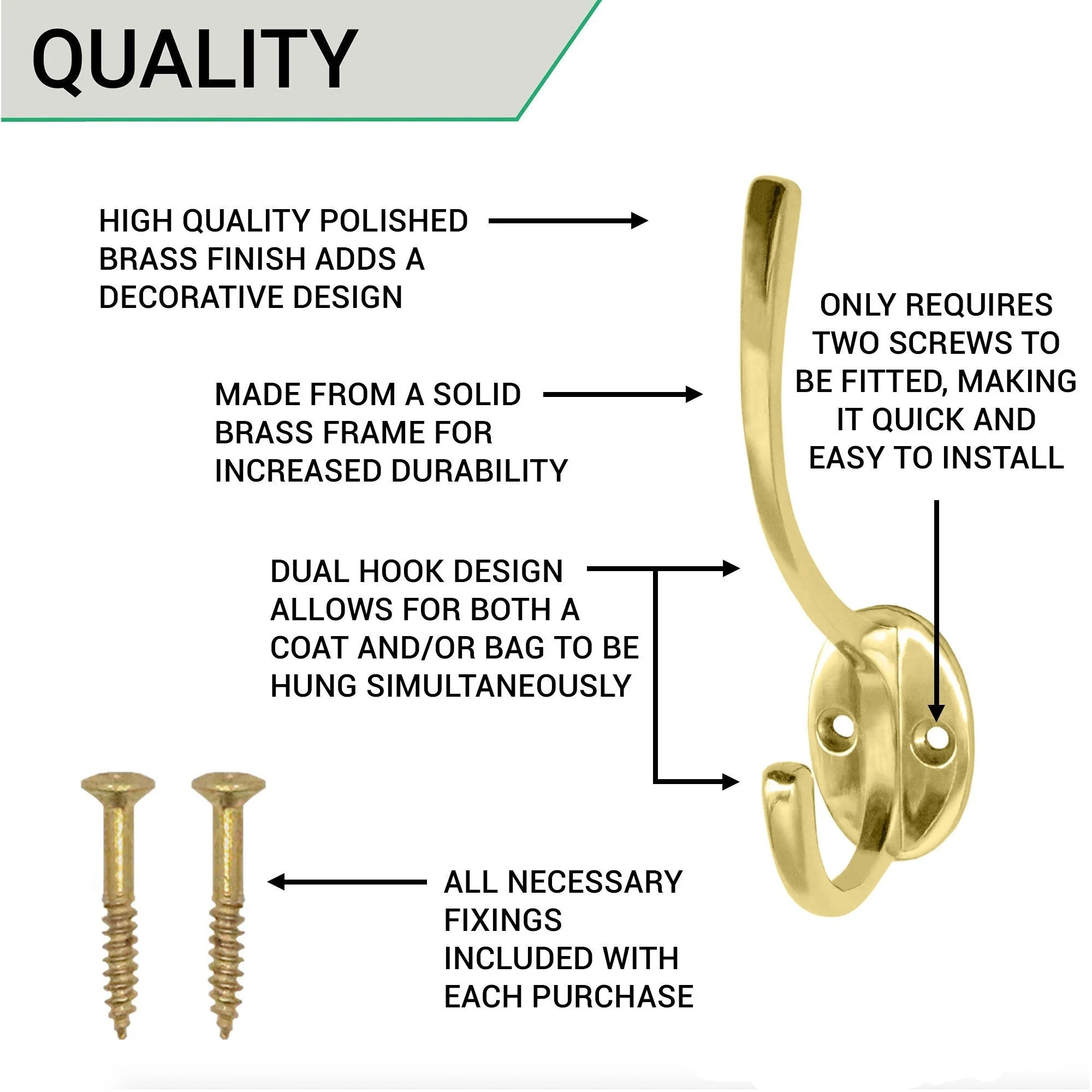 Hat and Coat Hook - 142mm - Polished Brass - Image 4