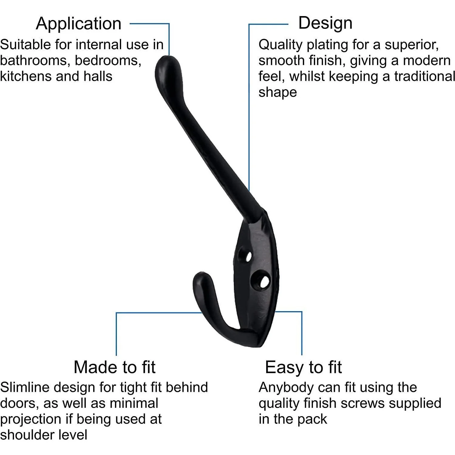 Hat & Coat Hook - Matt Black - Pack of 4 - Image 2
