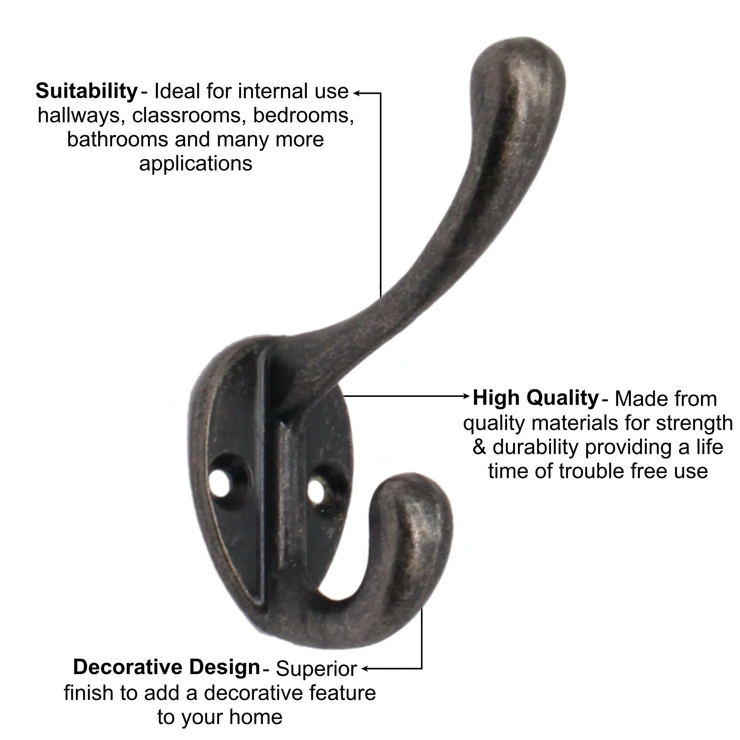 Hat Coat & Robe Hook - Antique Pewter - Pack of 4 - Image 3