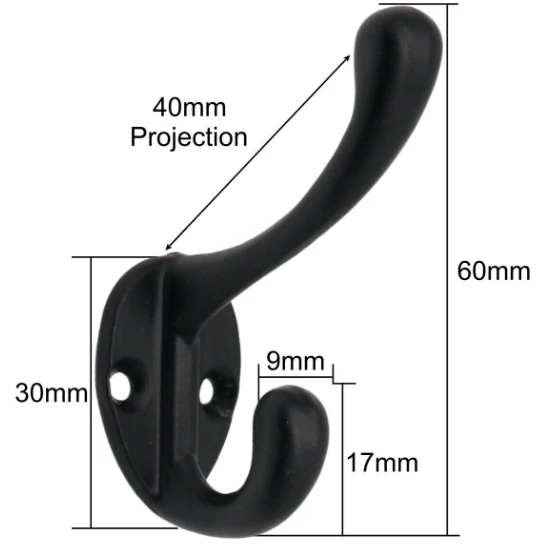 Hat Coat & Robe Hook - Matt Black - Pack of 4 - Image 2
