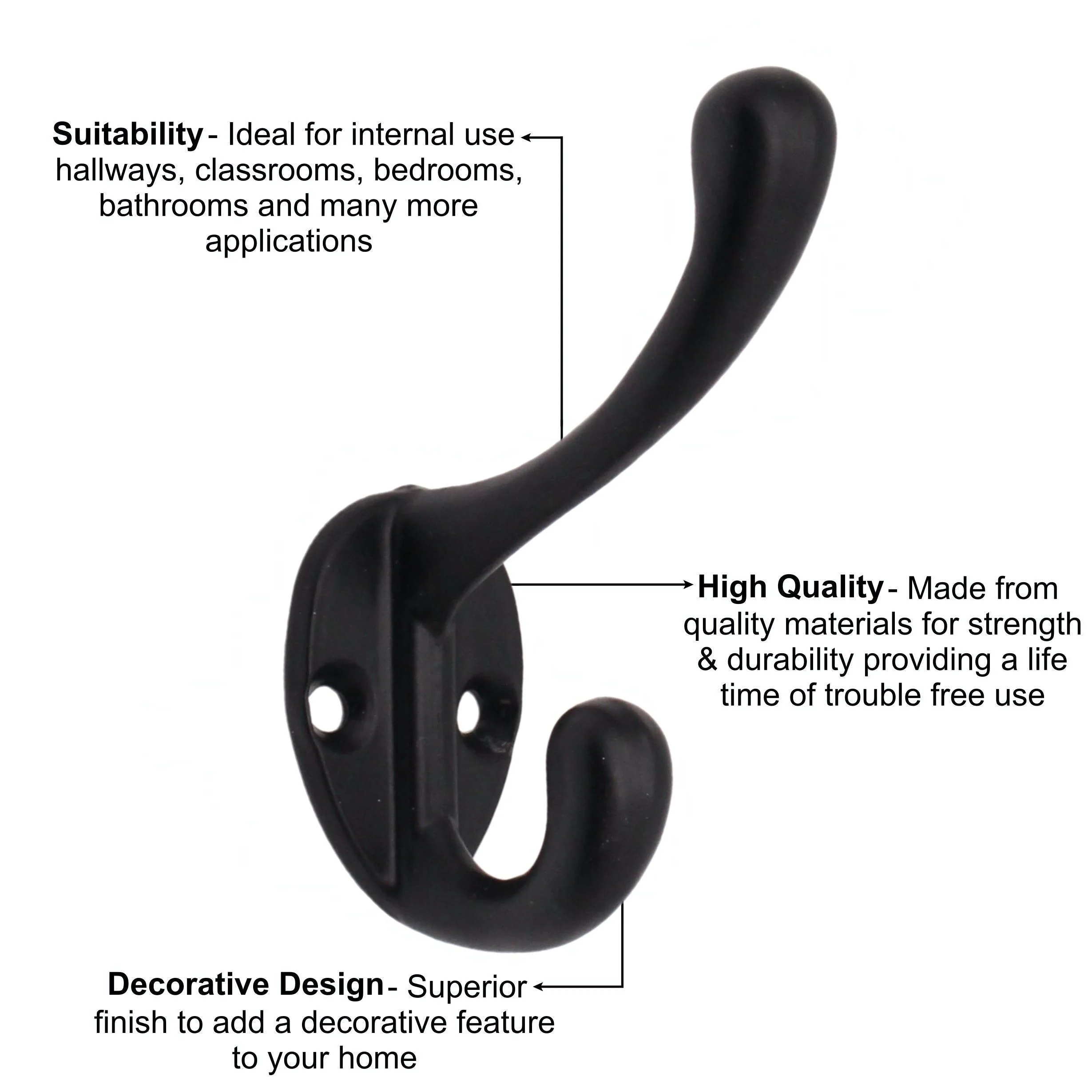 Hat Coat & Robe Hook - Matt Black - Pack of 4 - Image 3