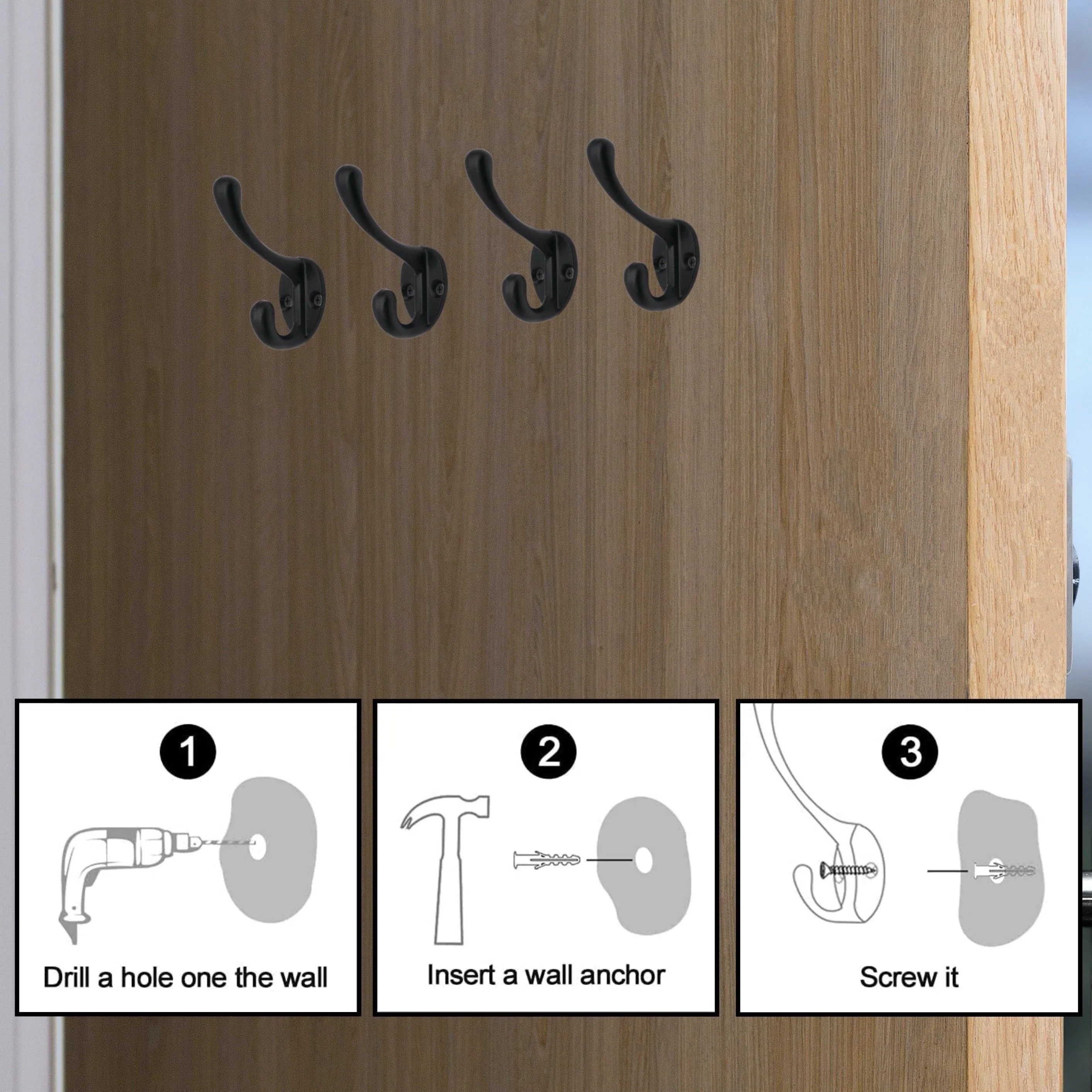 Hat Coat & Robe Hook - Matt Black - Pack of 4 - Image 5
