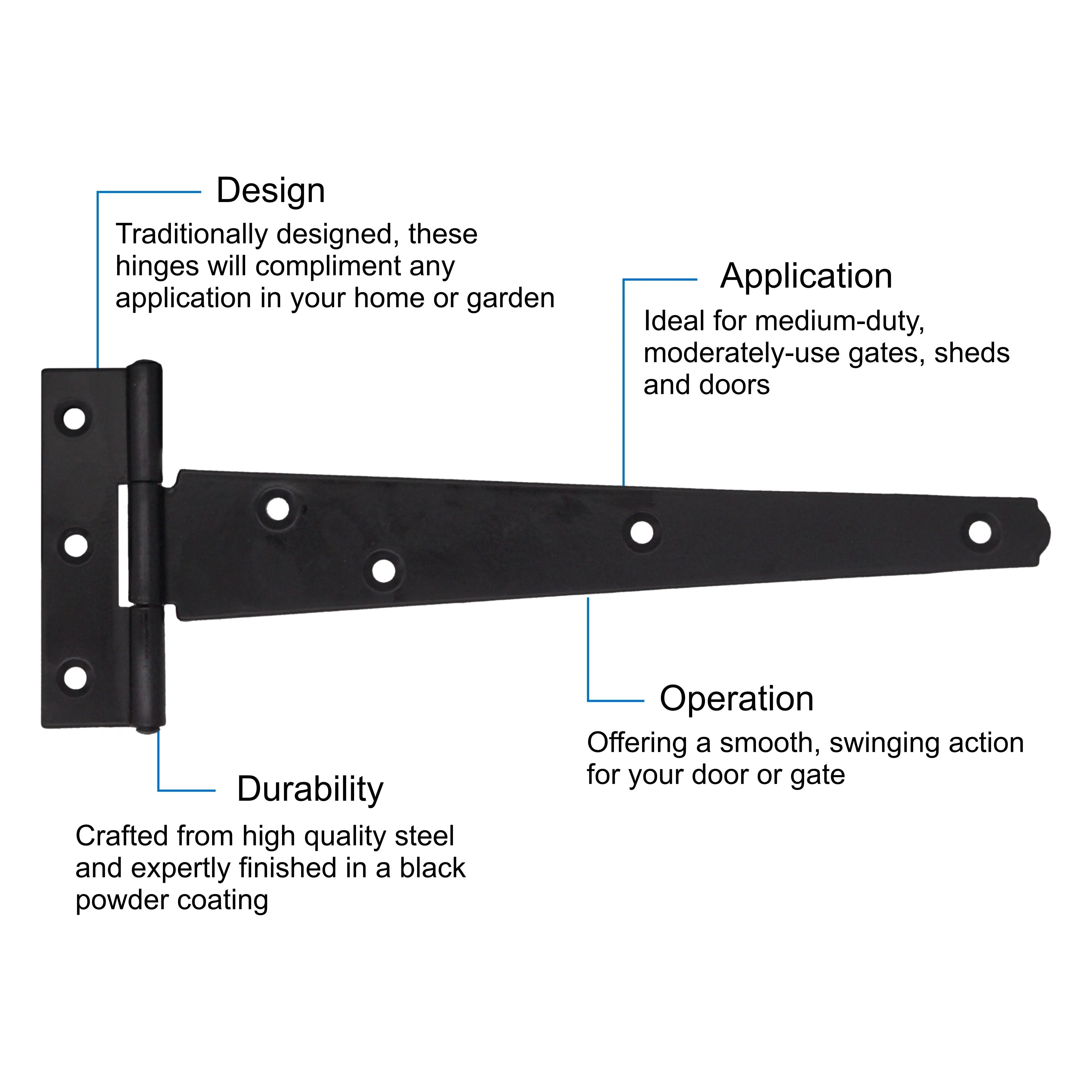 HD Gate Kit - Ring Latch - 350mm Hinges - 150mm Brenton Bolt - Black - Image 3
