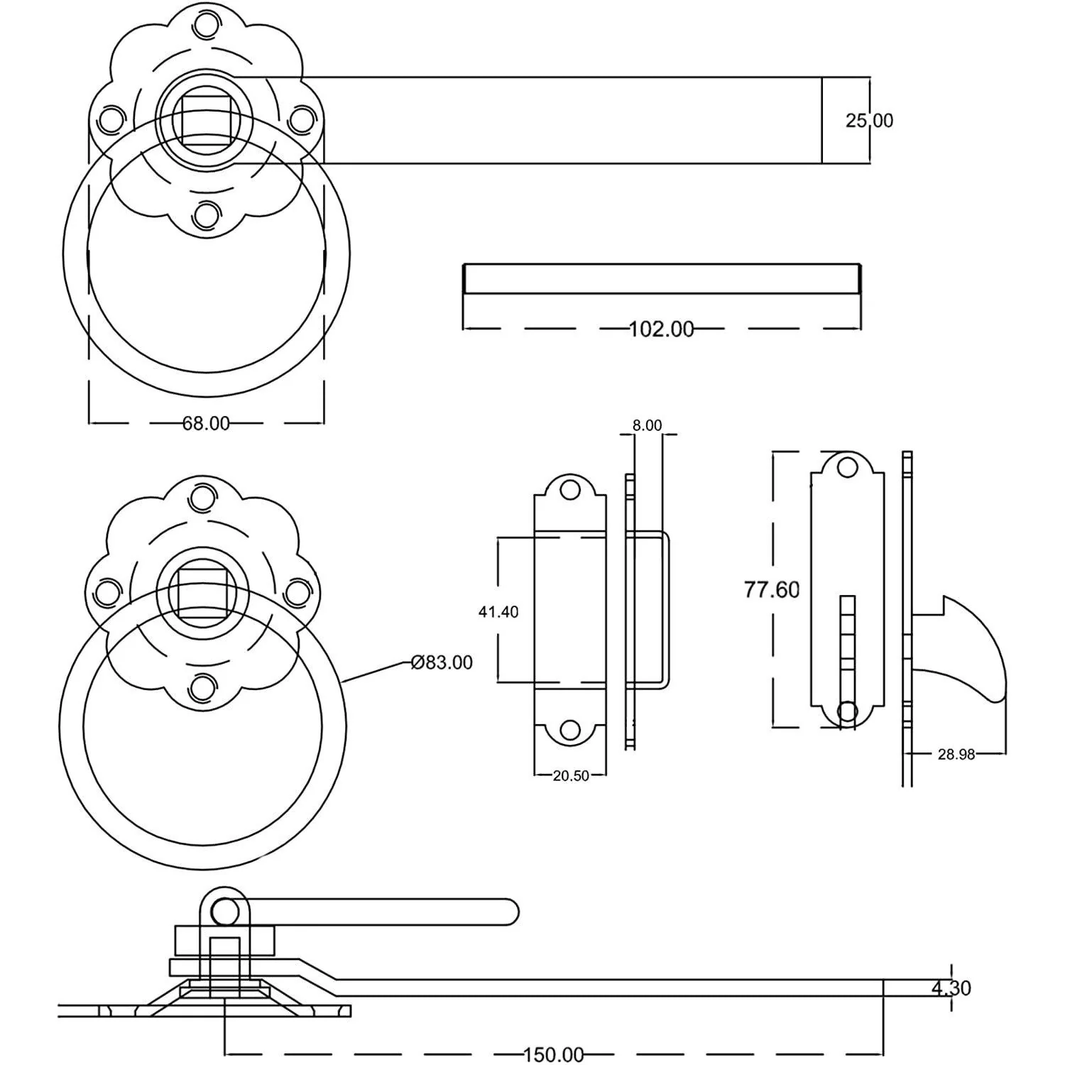 HD Gate Kit - Ring Latch - 350mm Hinges - 150mm Brenton Bolt - Black - Image 7