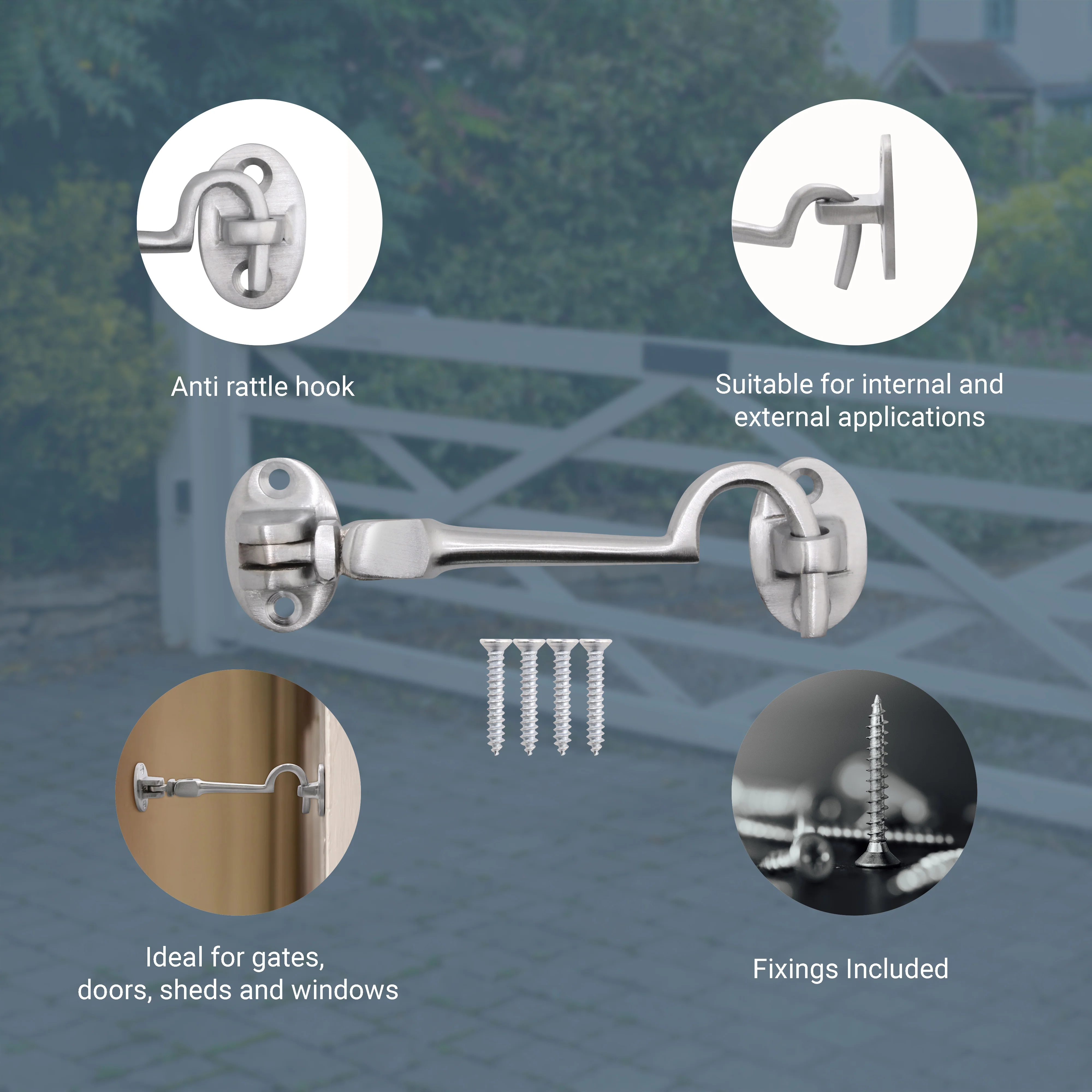 Heavy Duty Silent Cabin Hook And Eye - 102mm - Satin Chrome - Image 3