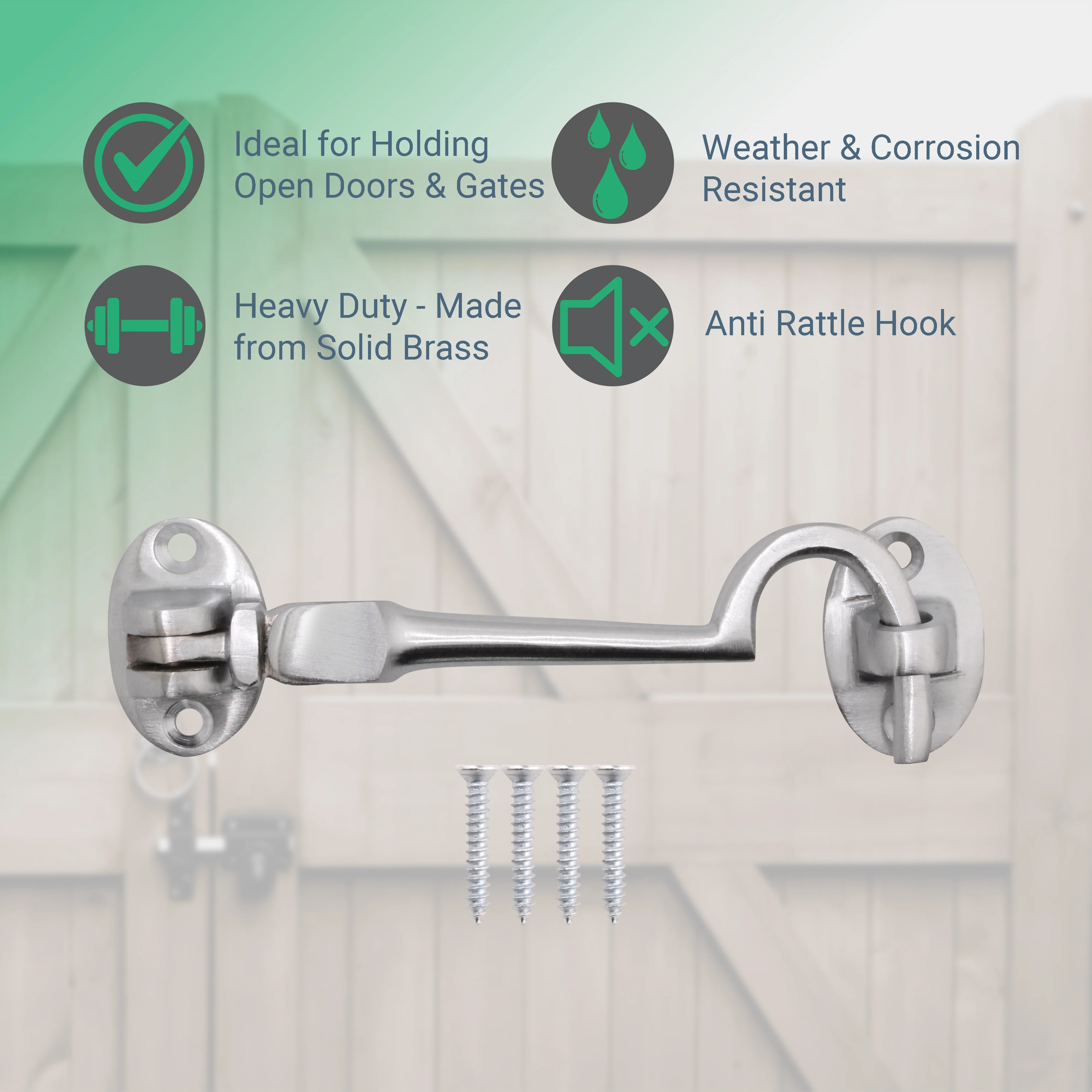 Heavy Duty Silent Cabin Hook And Eye - 152mm - Satin Chrome - Image 2