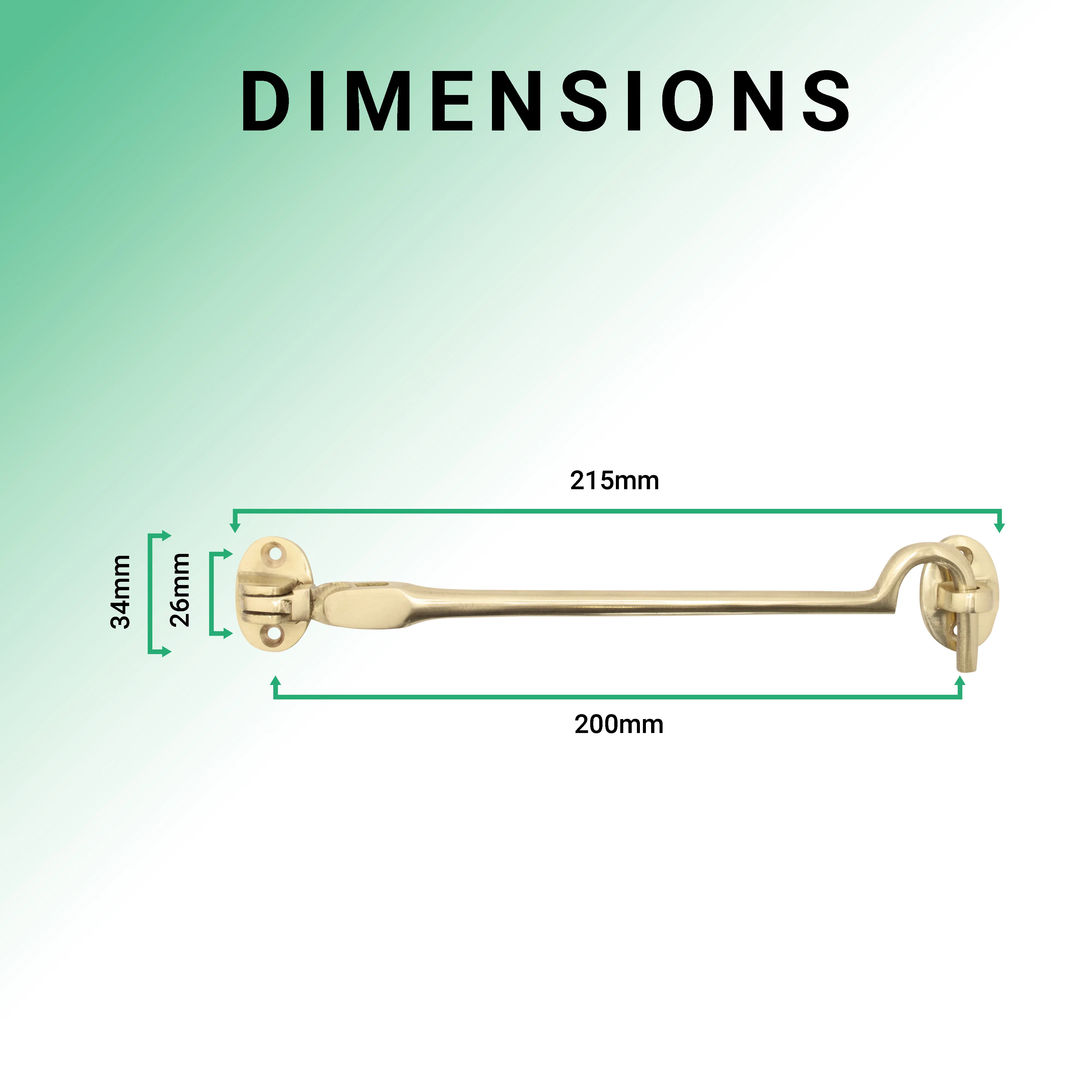 Heavy Duty Silent Cabin Hook And Eye - 200mm - Polished Brass - Image 4
