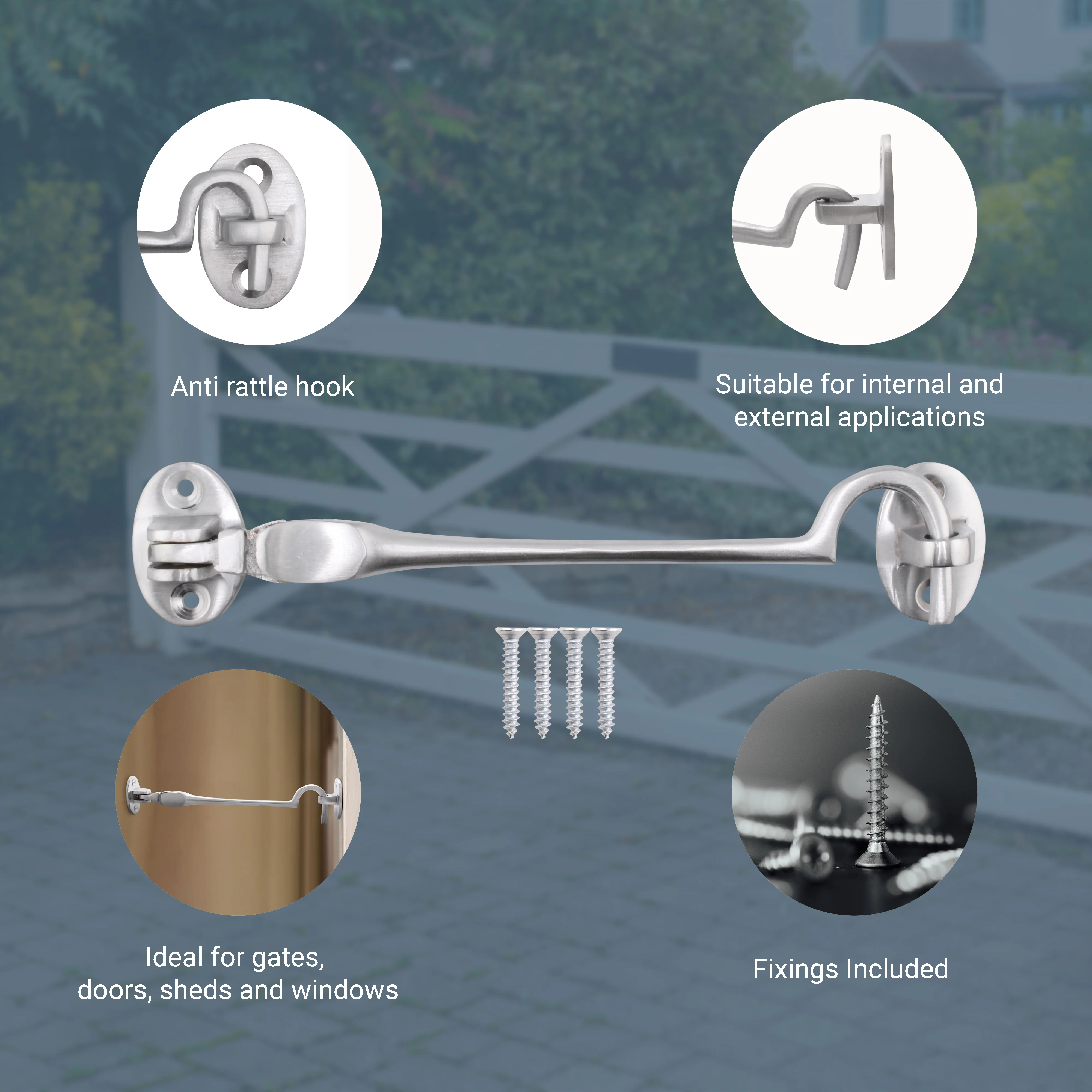 Heavy Duty Silent Cabin Hook And Eye - 205mm - Satin Chrome - Image 3