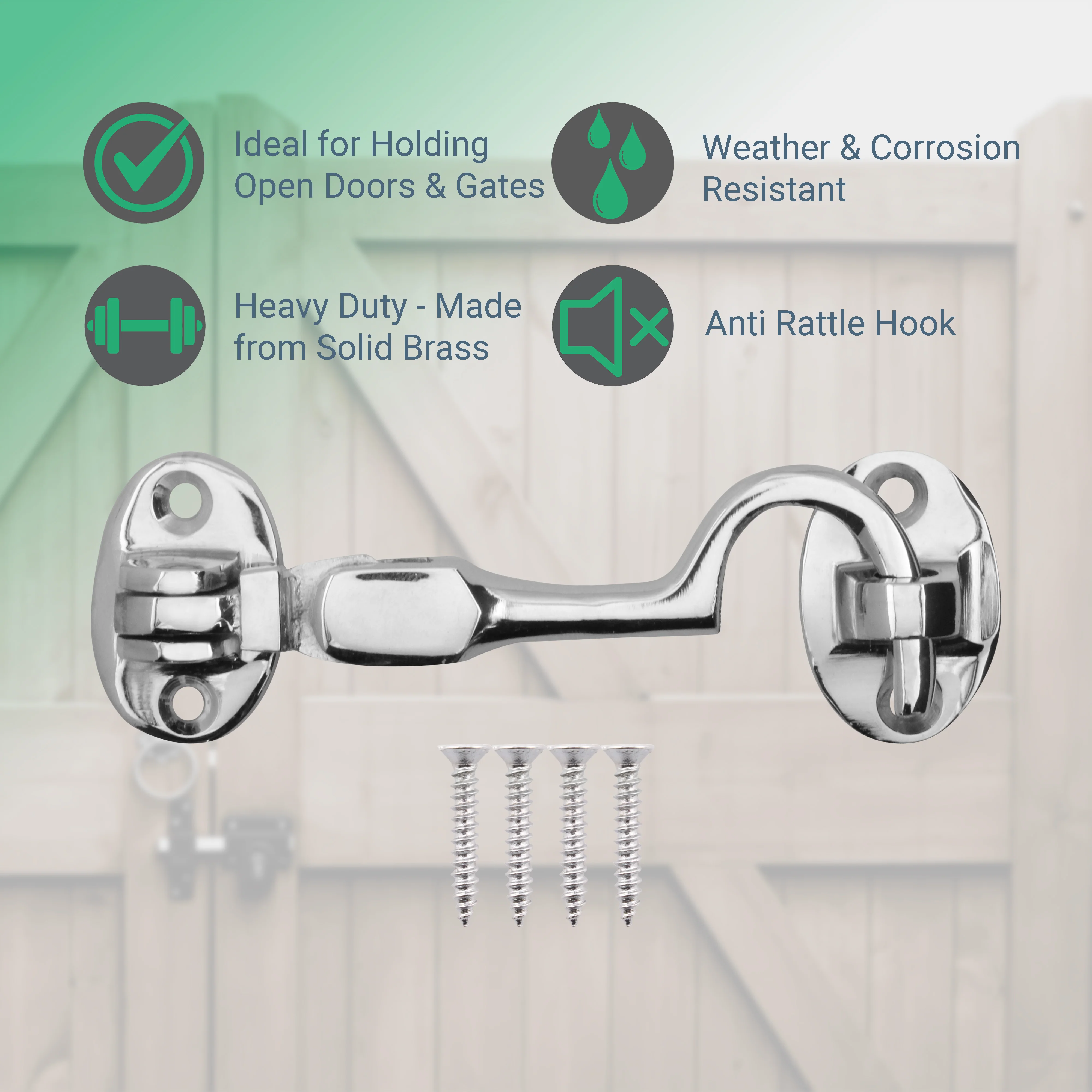 Heavy Duty Silent Cabin Hook And Eye - 75mm - Polished Chrome - Image 2
