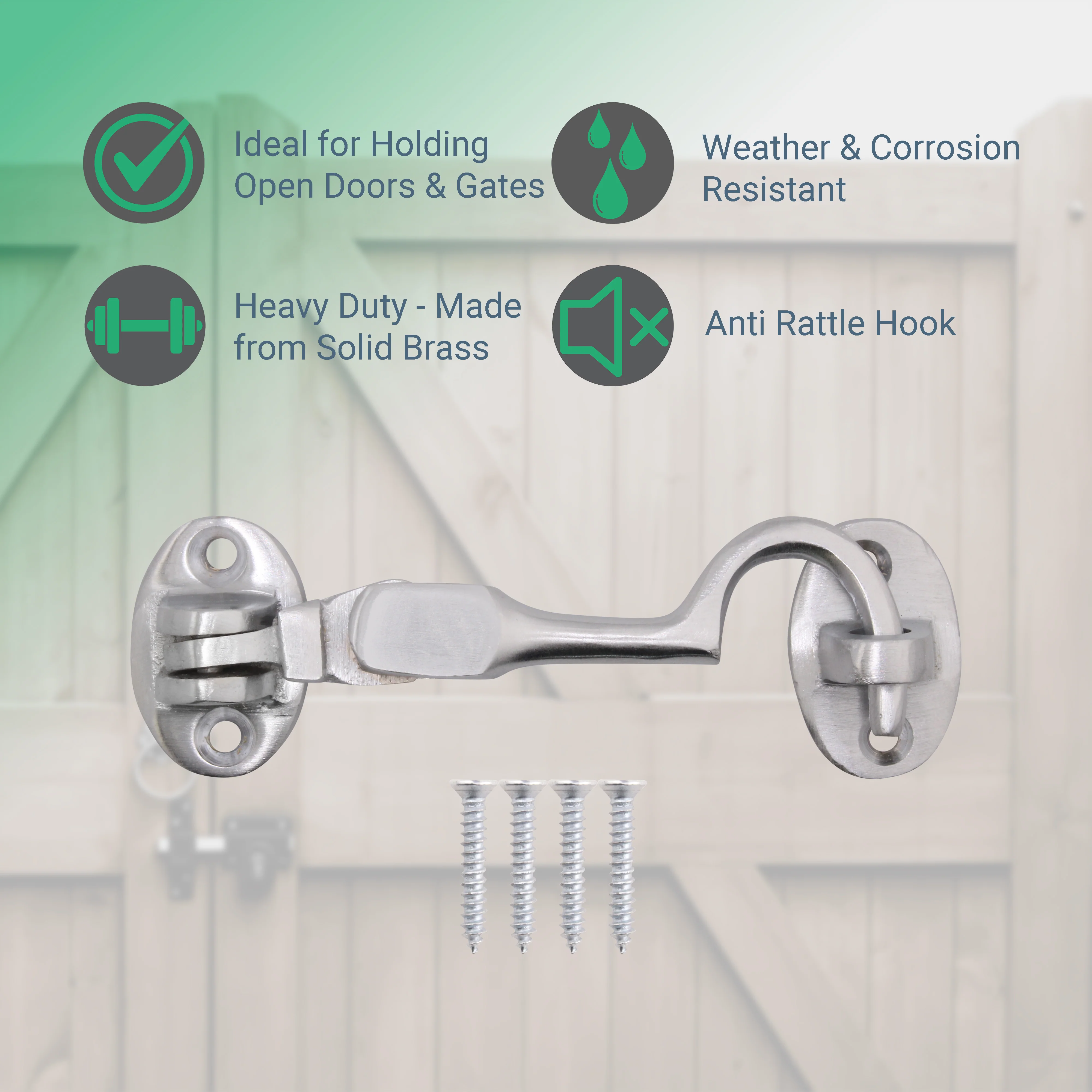 Heavy Duty Silent Cabin Hook And Eye - 75mm - Satin Chrome - Image 2