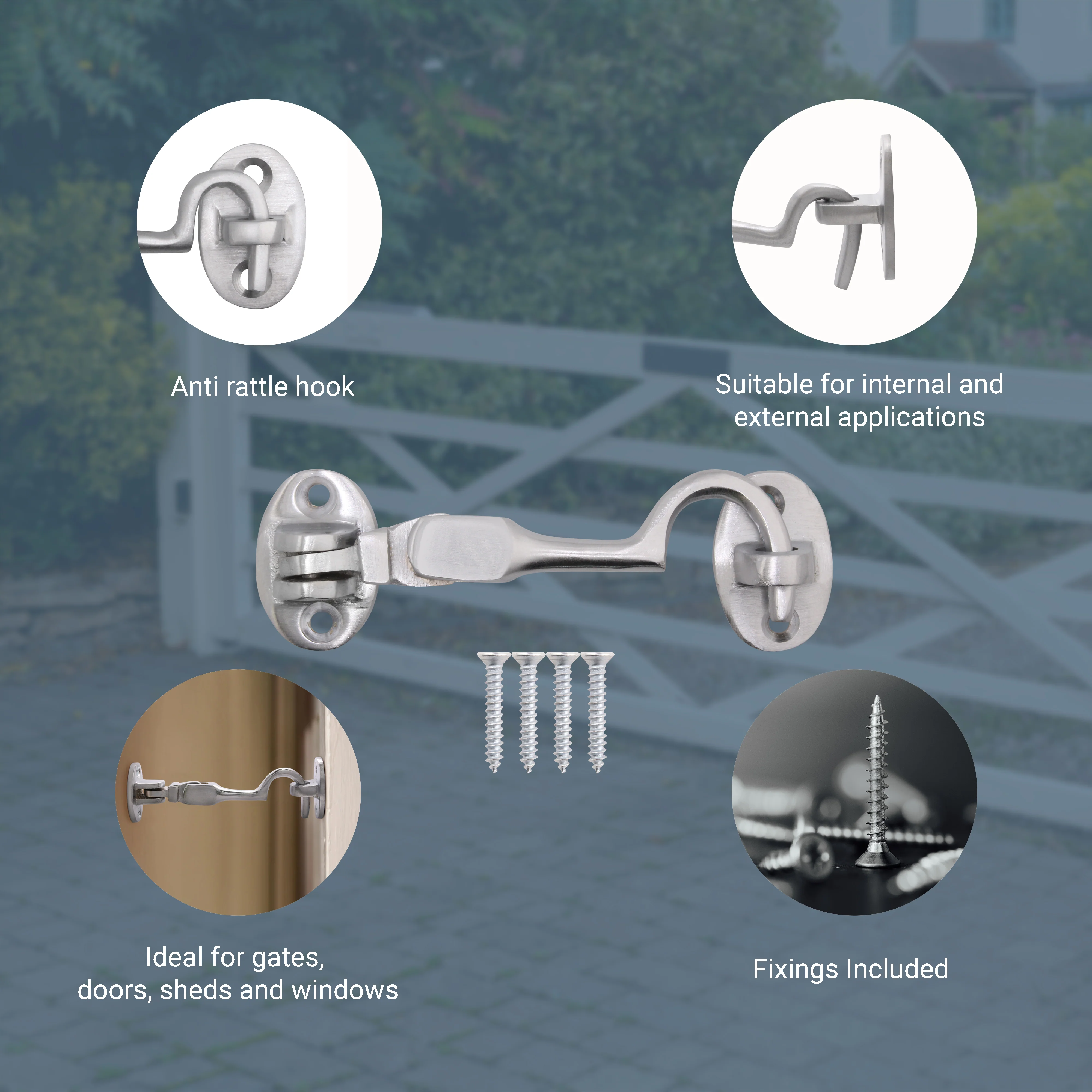 Heavy Duty Silent Cabin Hook And Eye - 75mm - Satin Chrome - Image 3