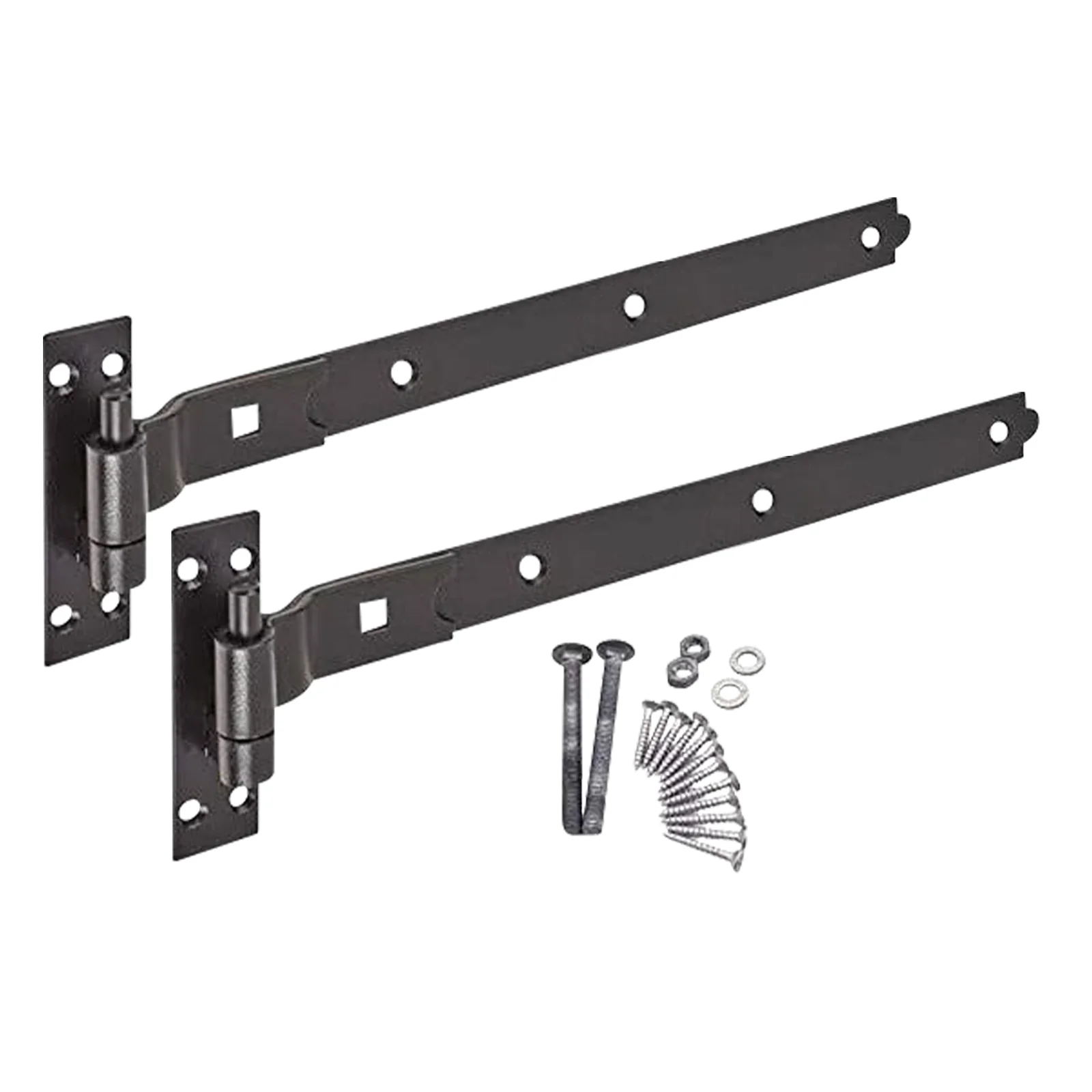 Gate Garage Hinges Cranked Hook Band Pair & Fixings - 600mm / 24" - Black (Pair)